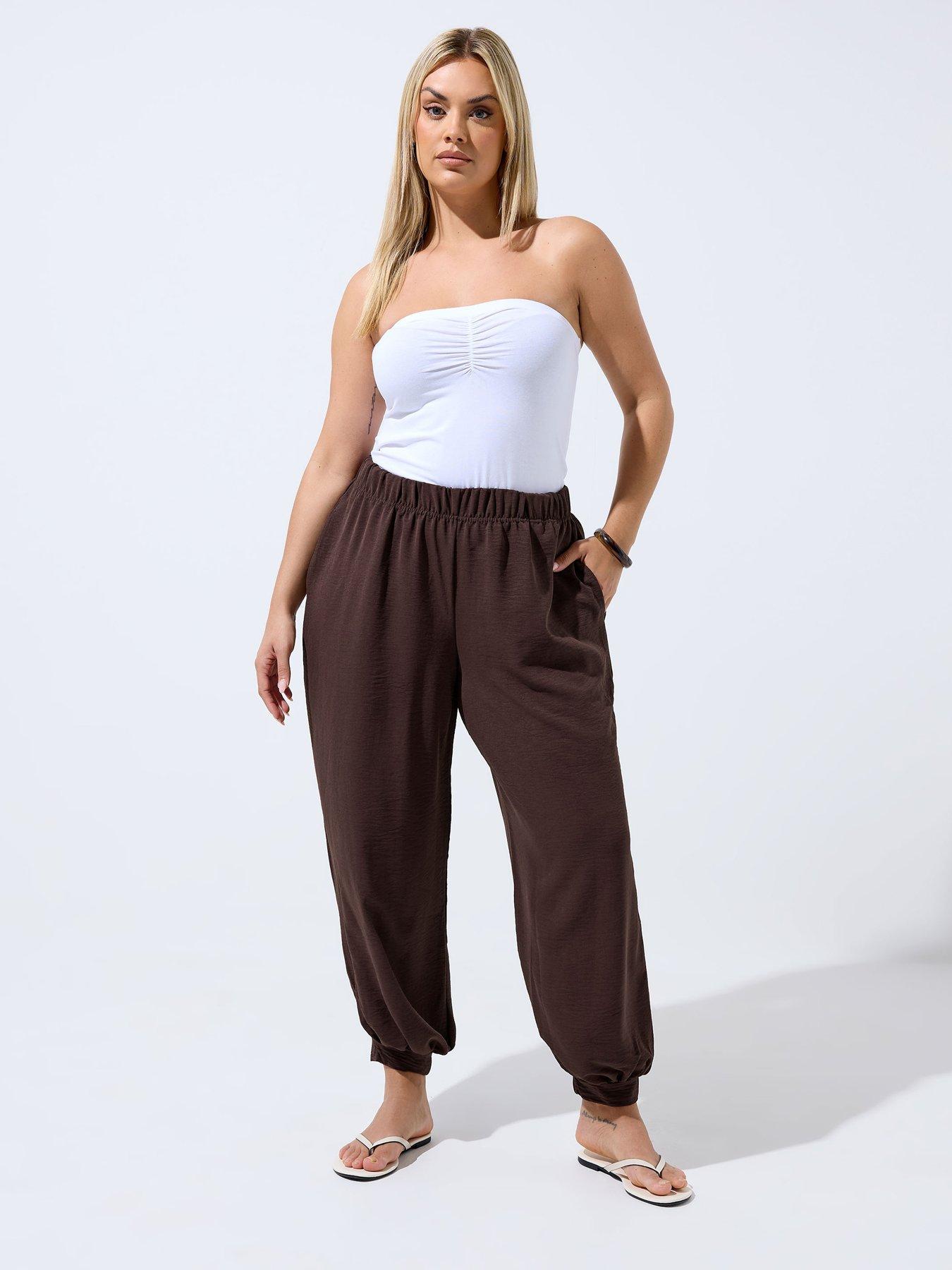 Yours Harem Crinkle Balloon Trouser - Brown