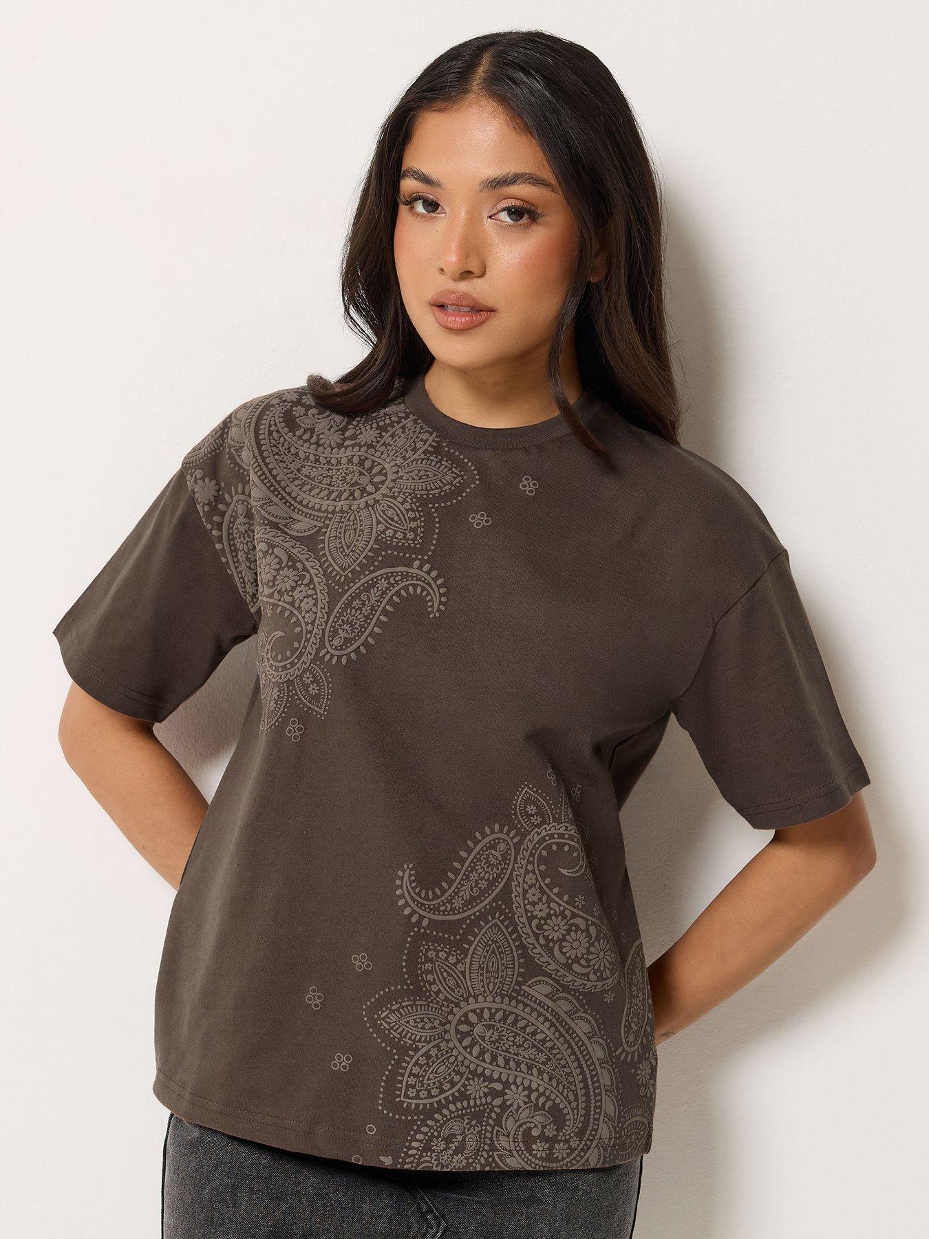 PixieGirl Petite Paisley Puff Short Sleeve T-Shirt - Brown