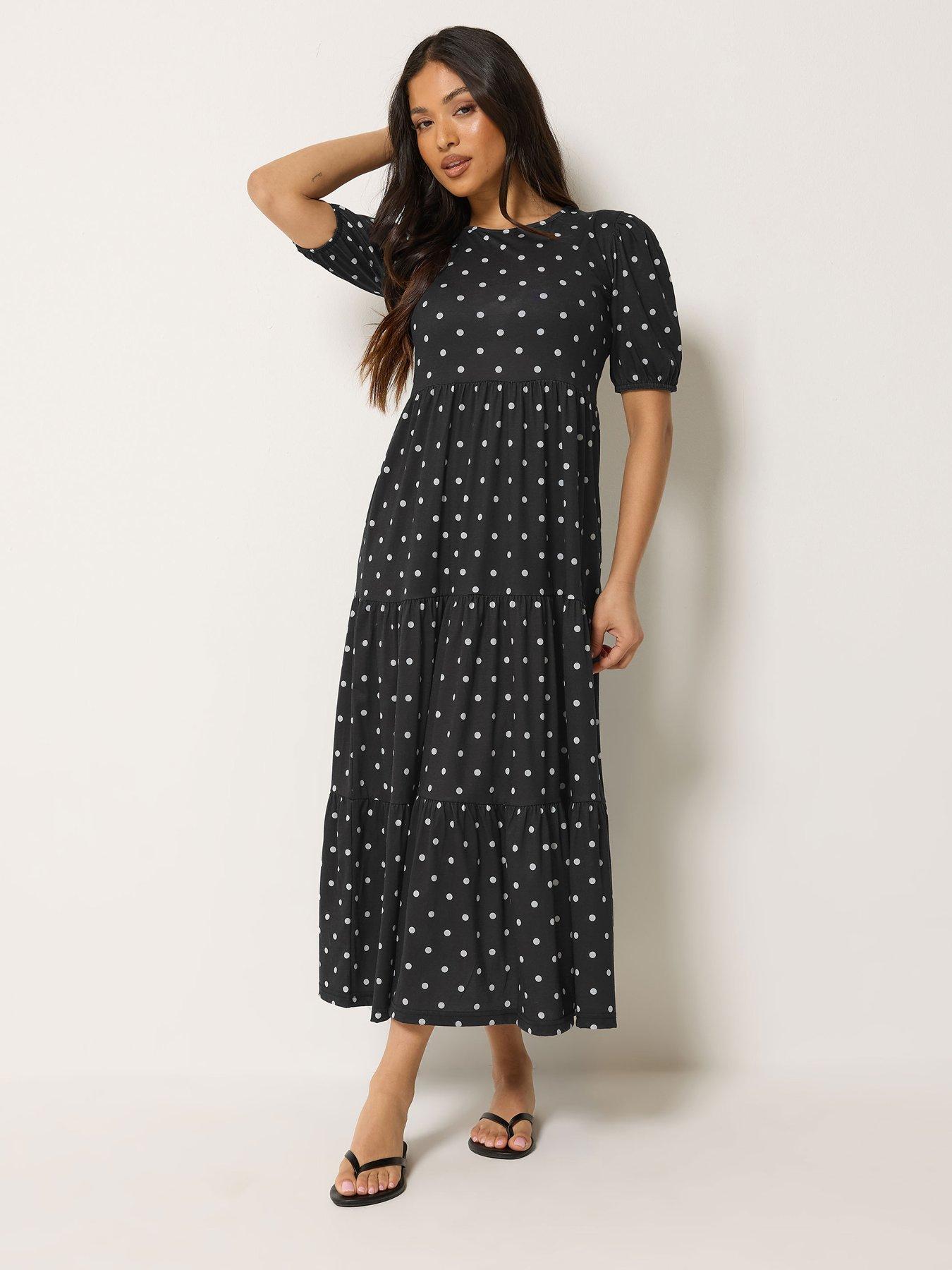 Image 1 of 4 of PixieGirl Petite Spot Tiered Maxi Dress - Black