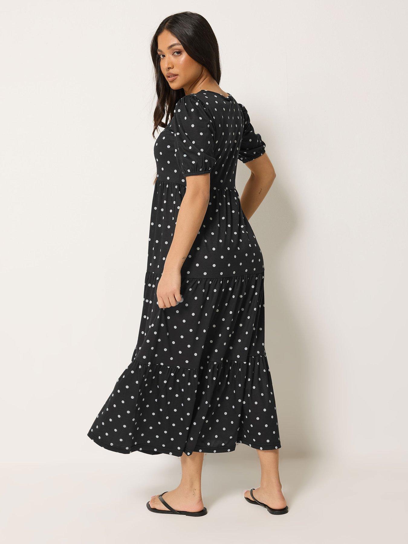 Image 2 of 4 of PixieGirl Petite Spot Tiered Maxi Dress - Black