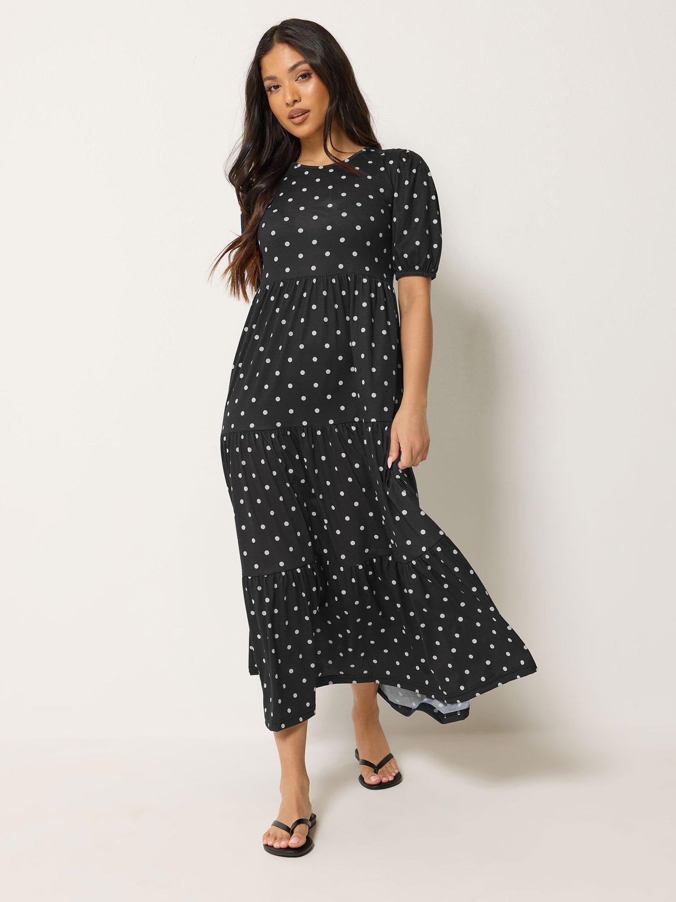 Image 3 of 4 of PixieGirl Petite Spot Tiered Maxi Dress - Black
