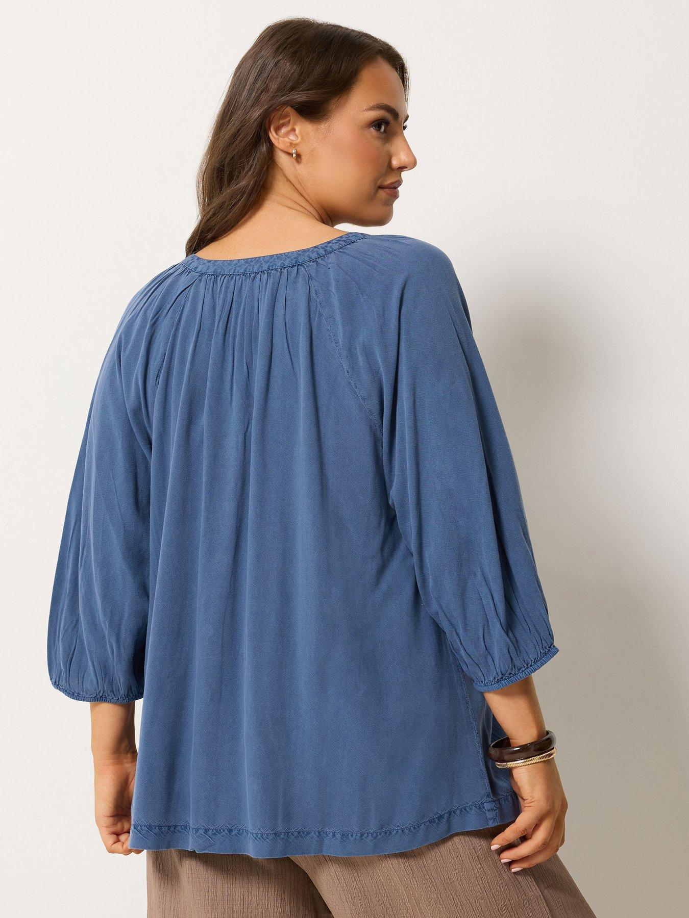 Image 2 of 4 of Yours Curve Chambray 3/4 Sleeve Blouse - Blue