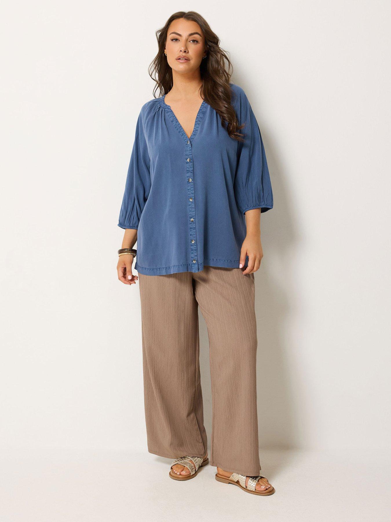 Image 3 of 4 of Yours Curve Chambray 3/4 Sleeve Blouse - Blue