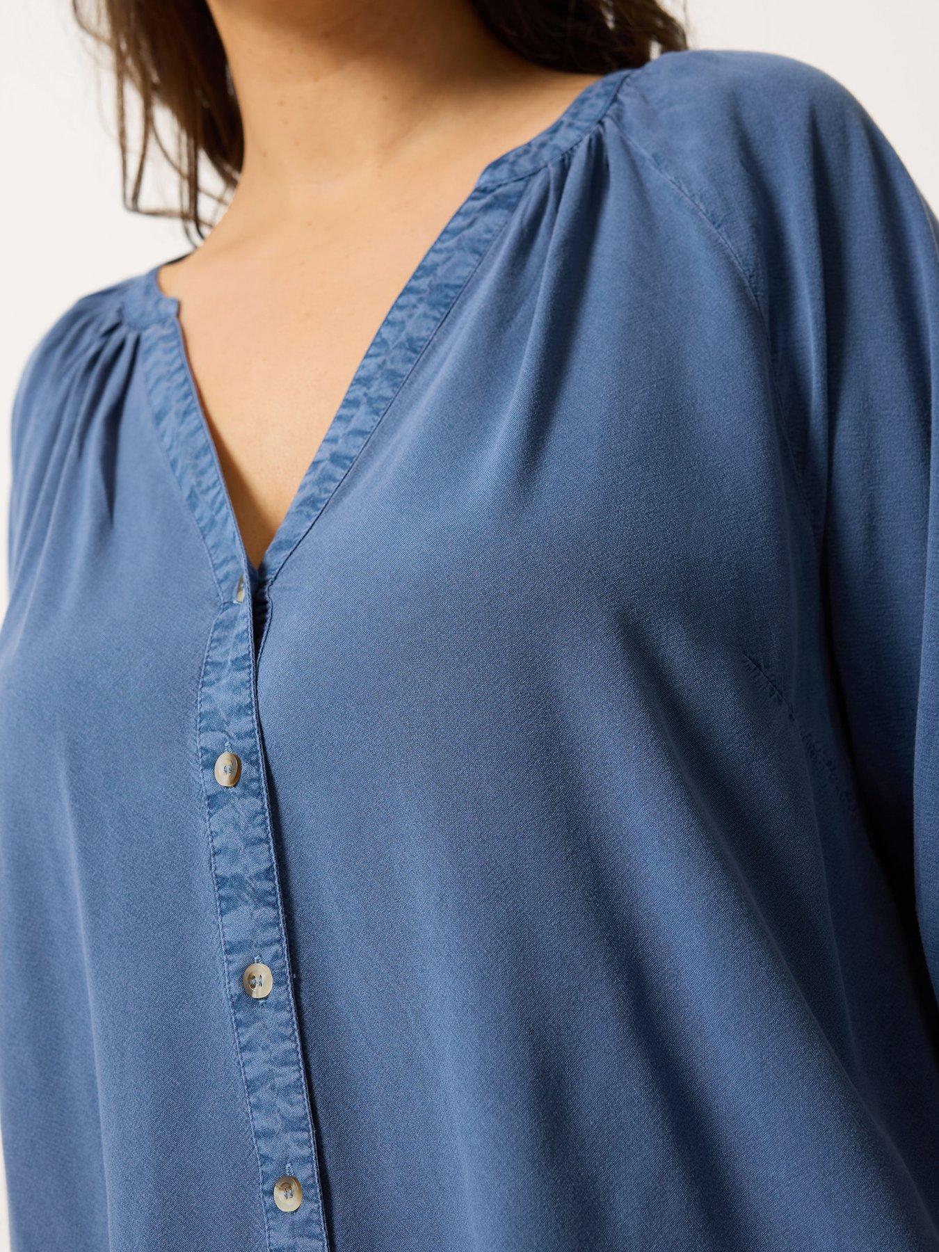 Image 4 of 4 of Yours Curve Chambray 3/4 Sleeve Blouse - Blue