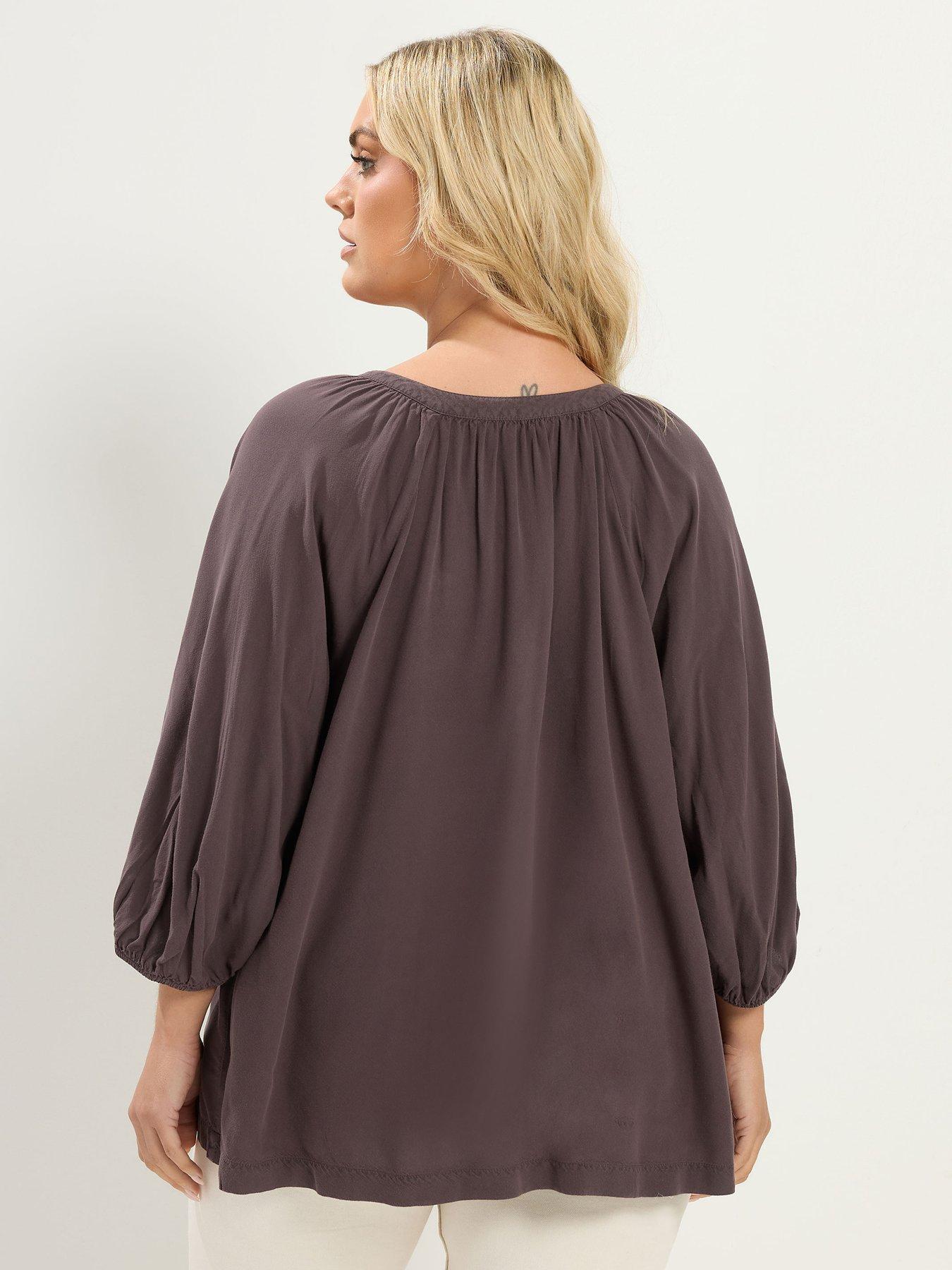 Image 2 of 4 of Yours Curve Chambray 3/4 Sleeve Blouse