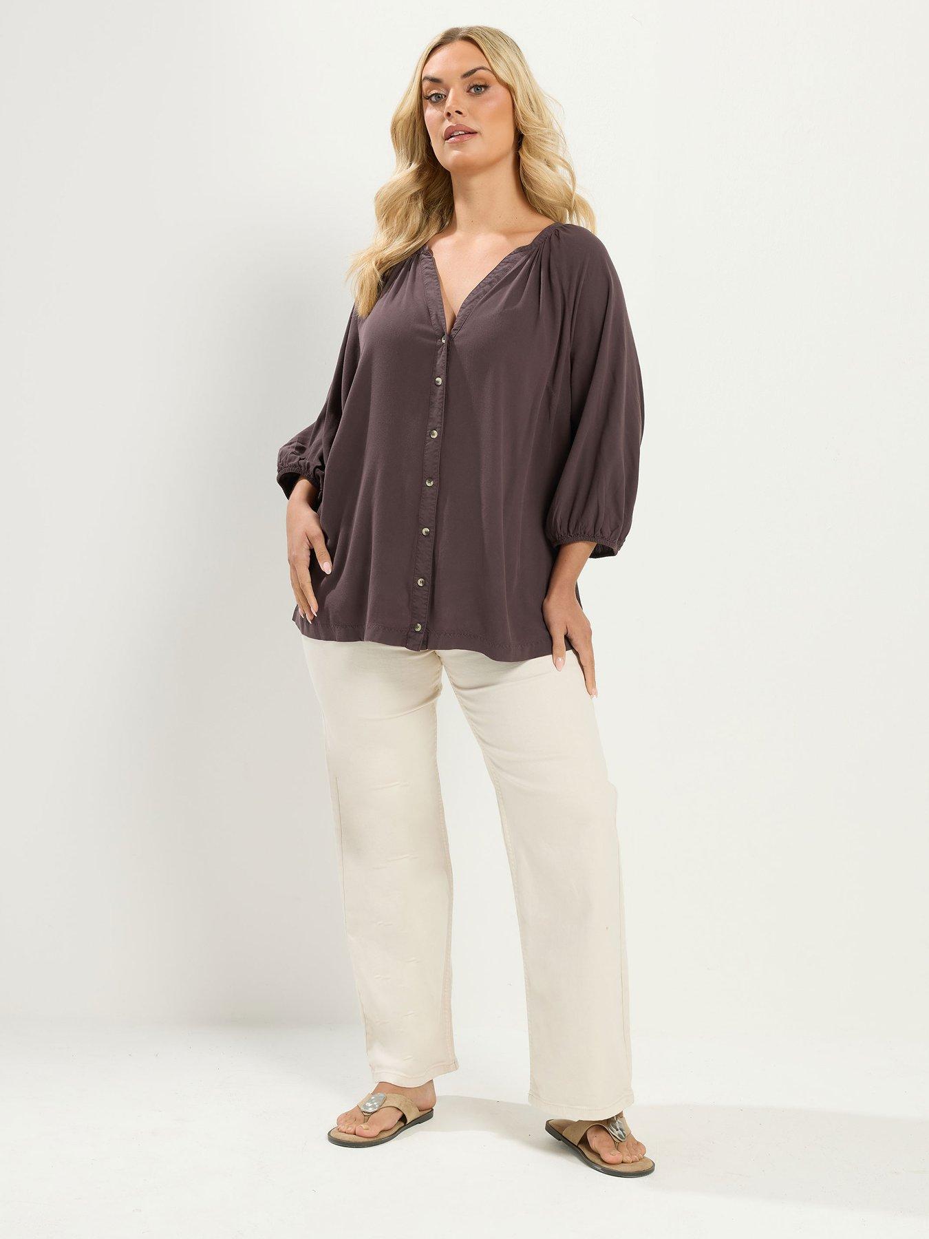 Image 3 of 4 of Yours Curve Chambray 3/4 Sleeve Blouse