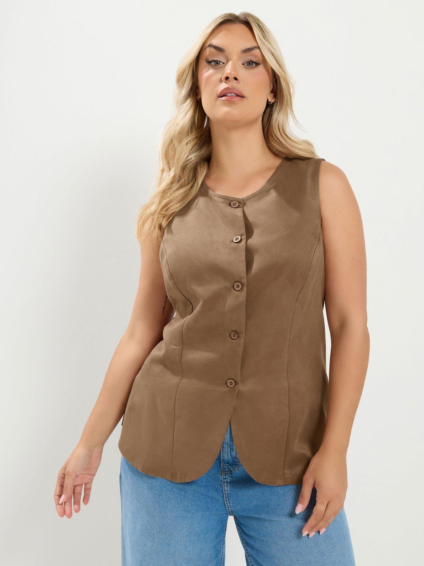 Image 1 of 4 of Yours Curve Suedette Waistcoat - Brown