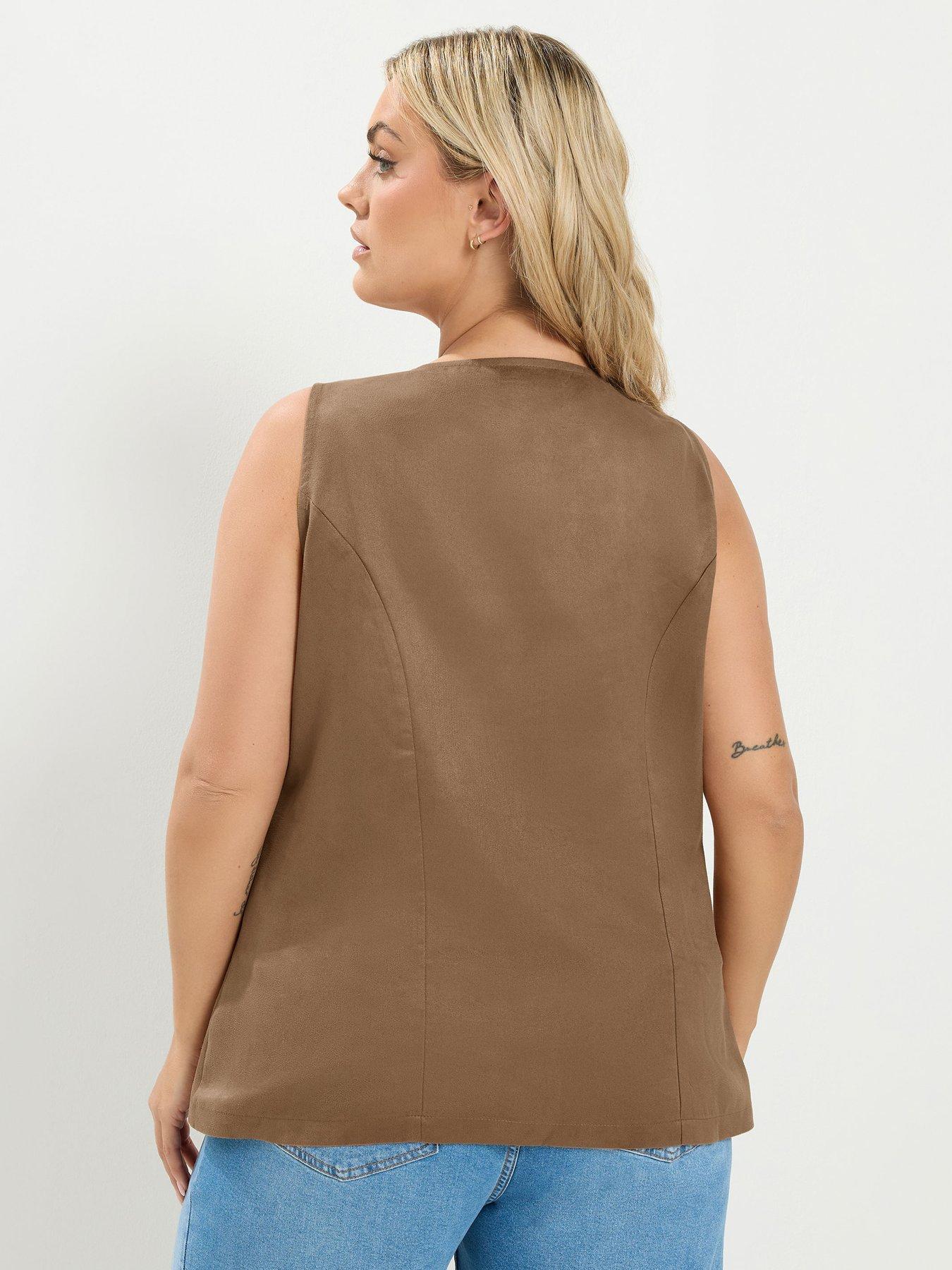 Image 2 of 4 of Yours Curve Suedette Waistcoat - Brown