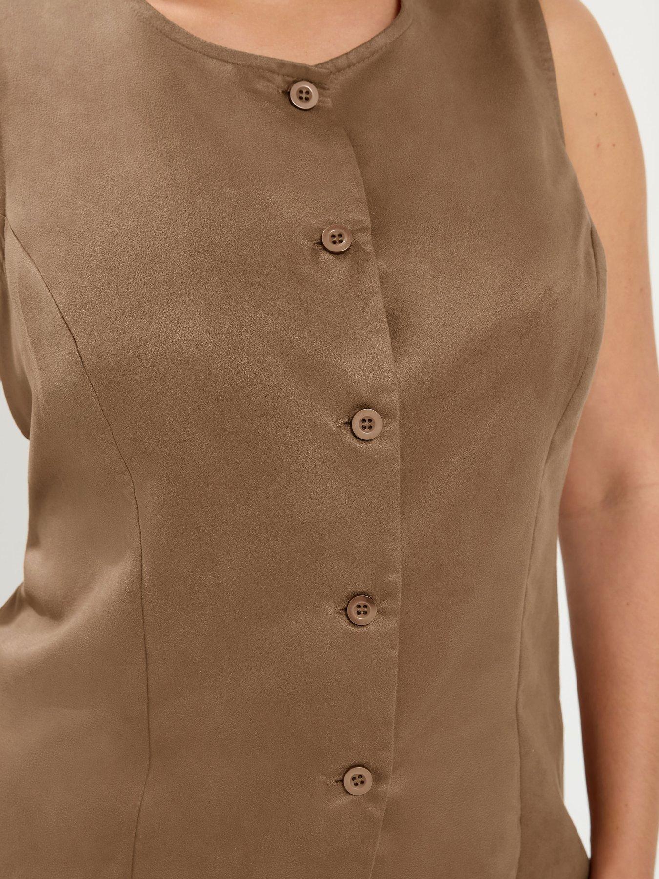 Image 4 of 4 of Yours Curve Suedette Waistcoat - Brown