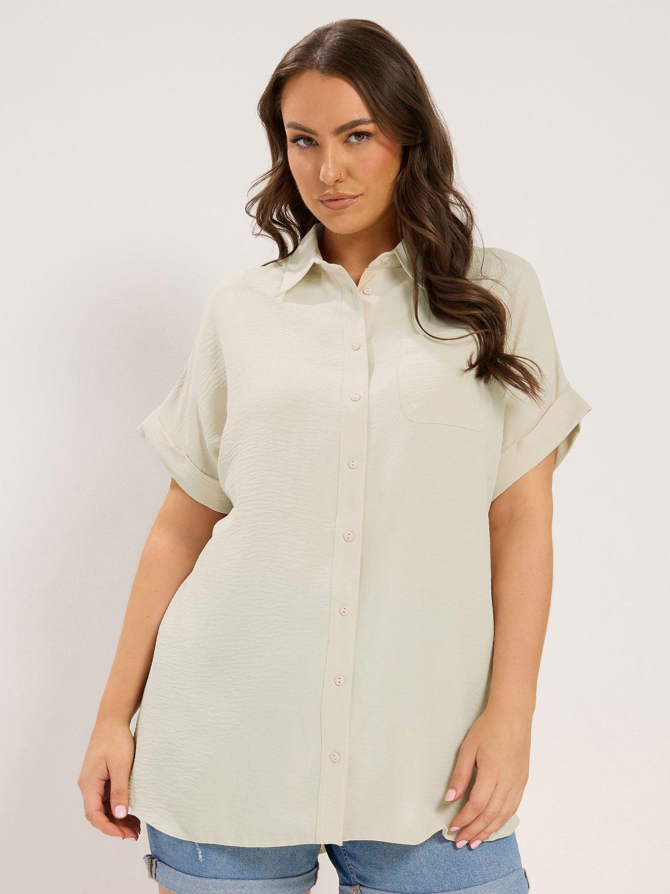 Yours Curve Grown On Sleeve Shirt - Natural Brown
