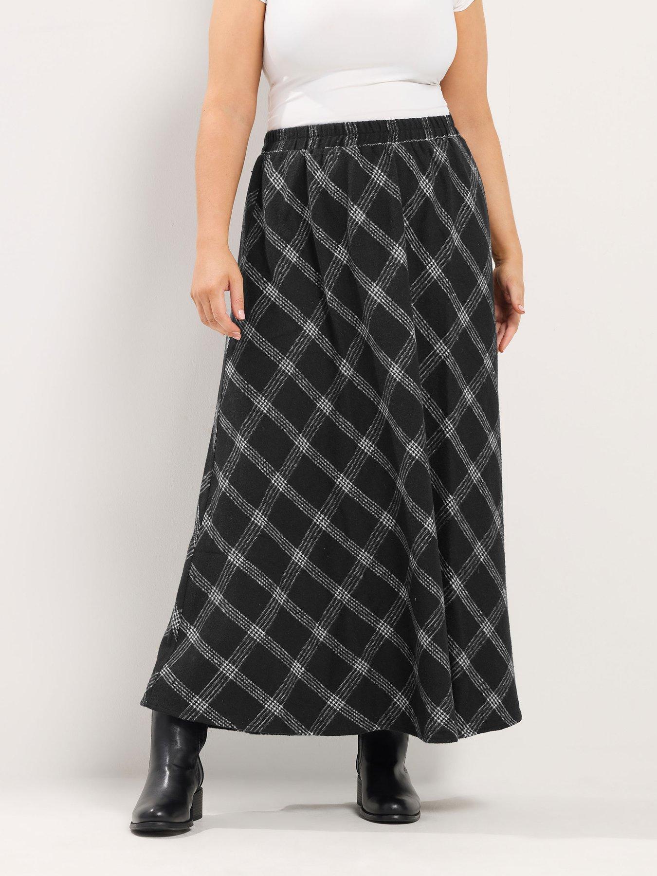 Image 3 of 4 of Yours Curve Checked Skirt - Black