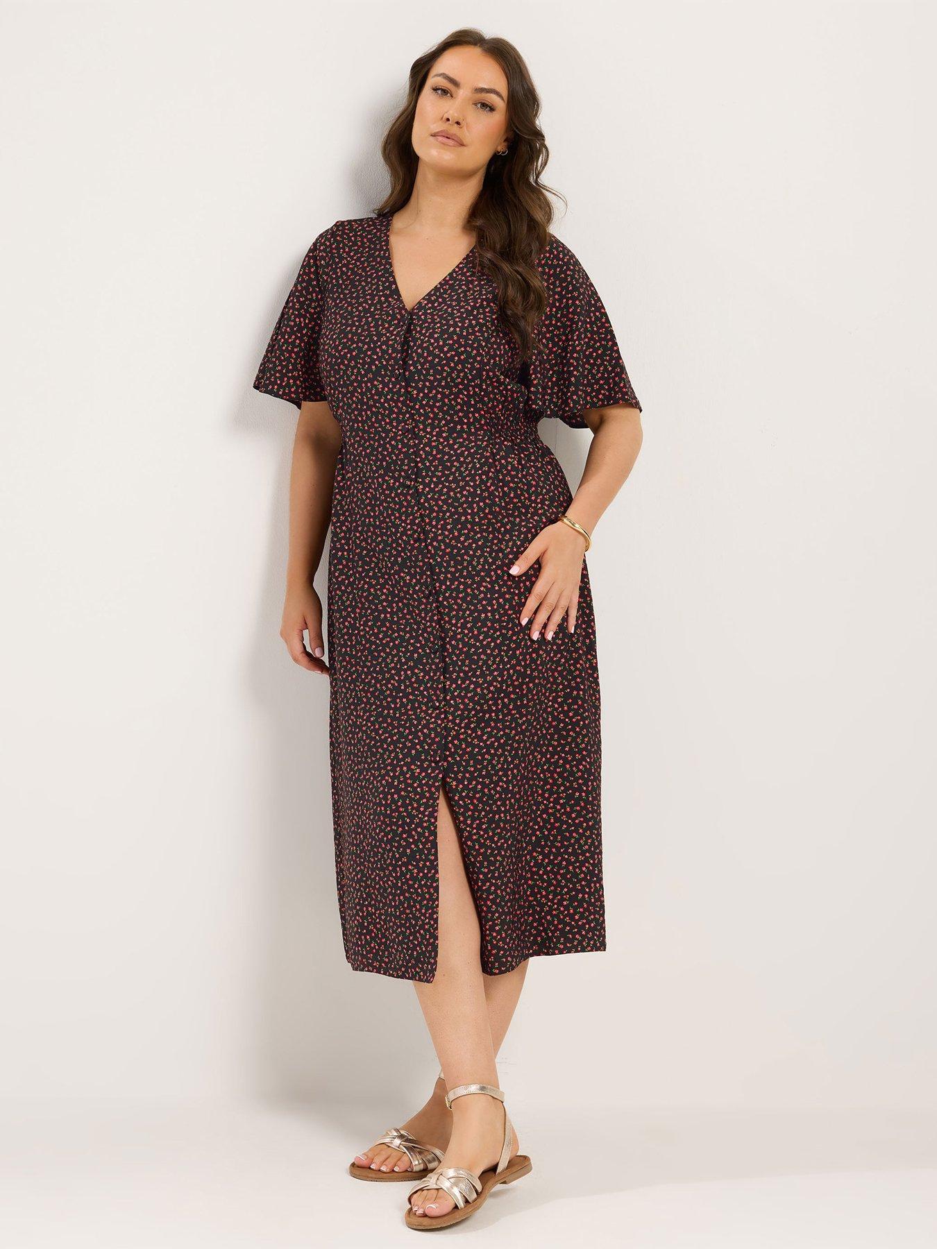 Yours Curve Shirred Waist Tea Dress - Black