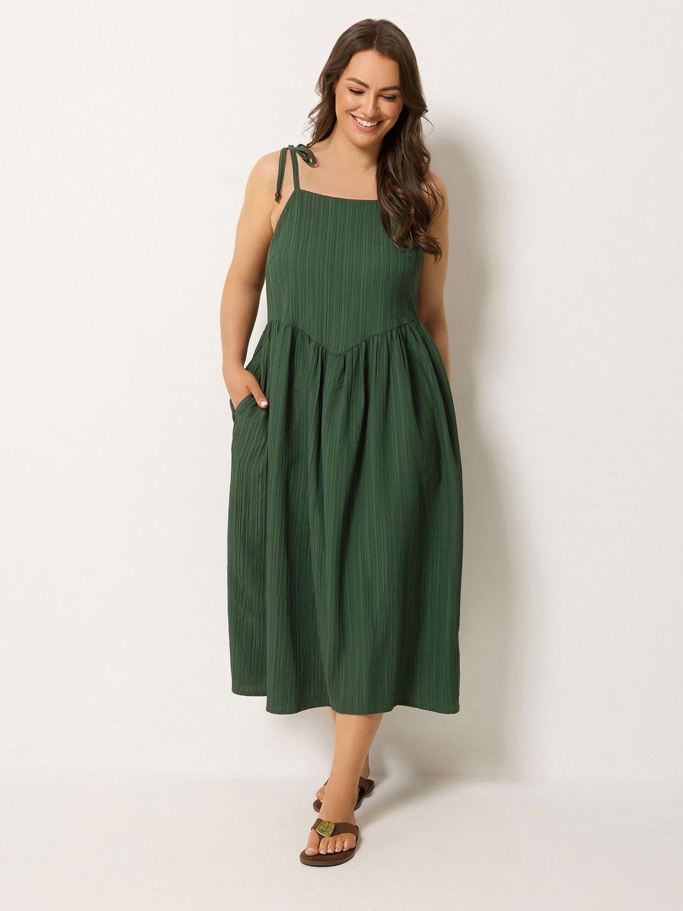 Yours Curve V-Waist Tie Strappy Dress - Green