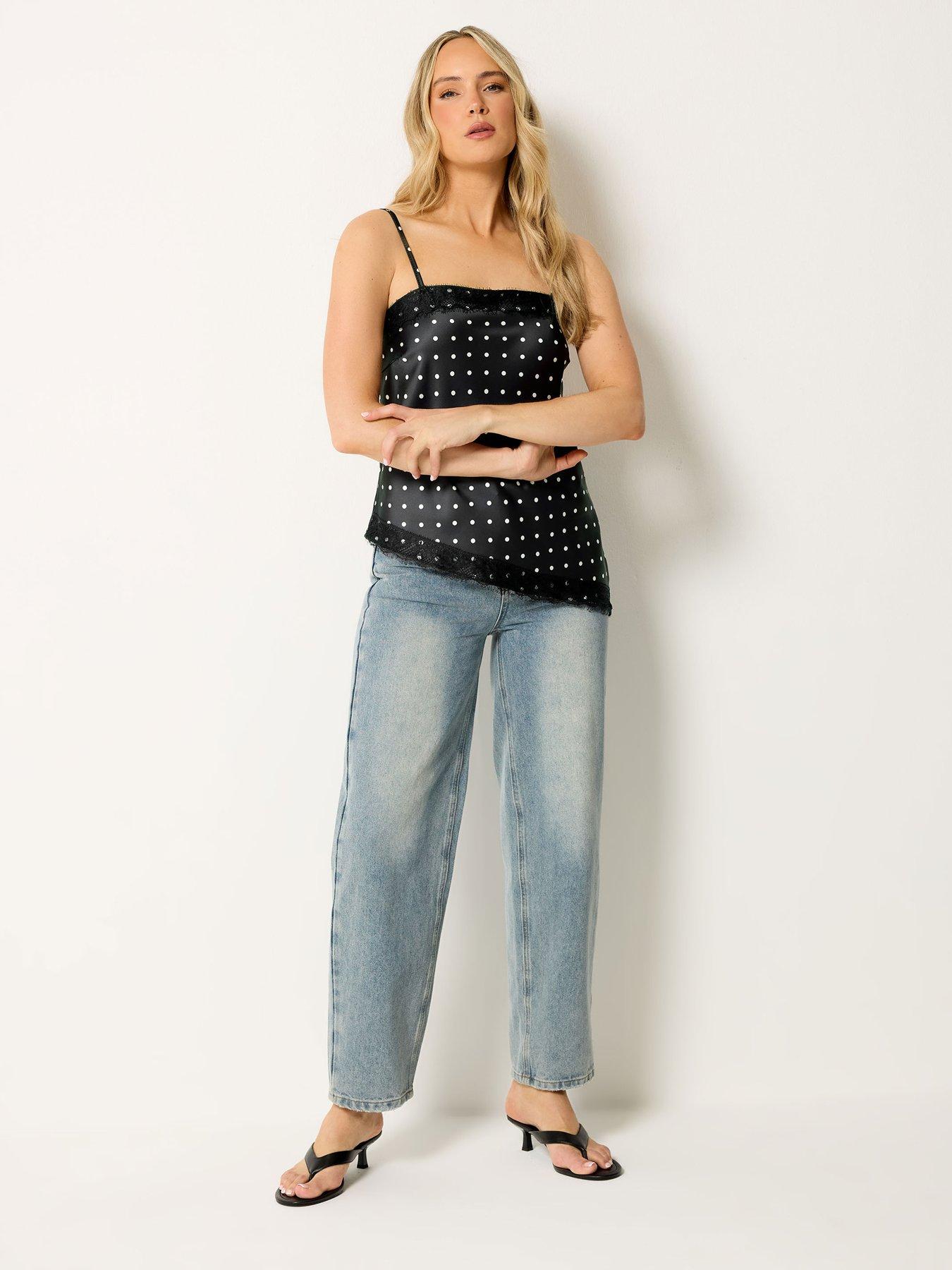 Image 3 of 4 of Long Tall Sally Tall Spot Asymmetrical Lace Cami - Black