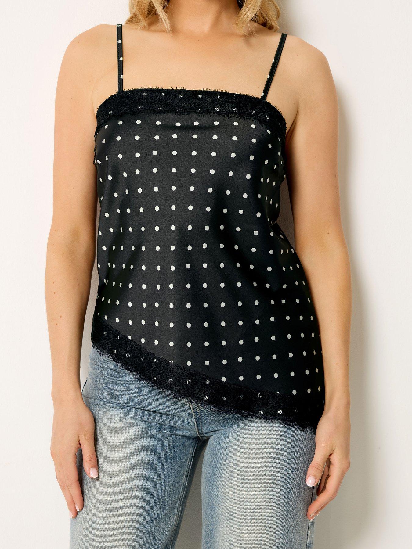 Image 4 of 4 of Long Tall Sally Tall Spot Asymmetrical Lace Cami - Black