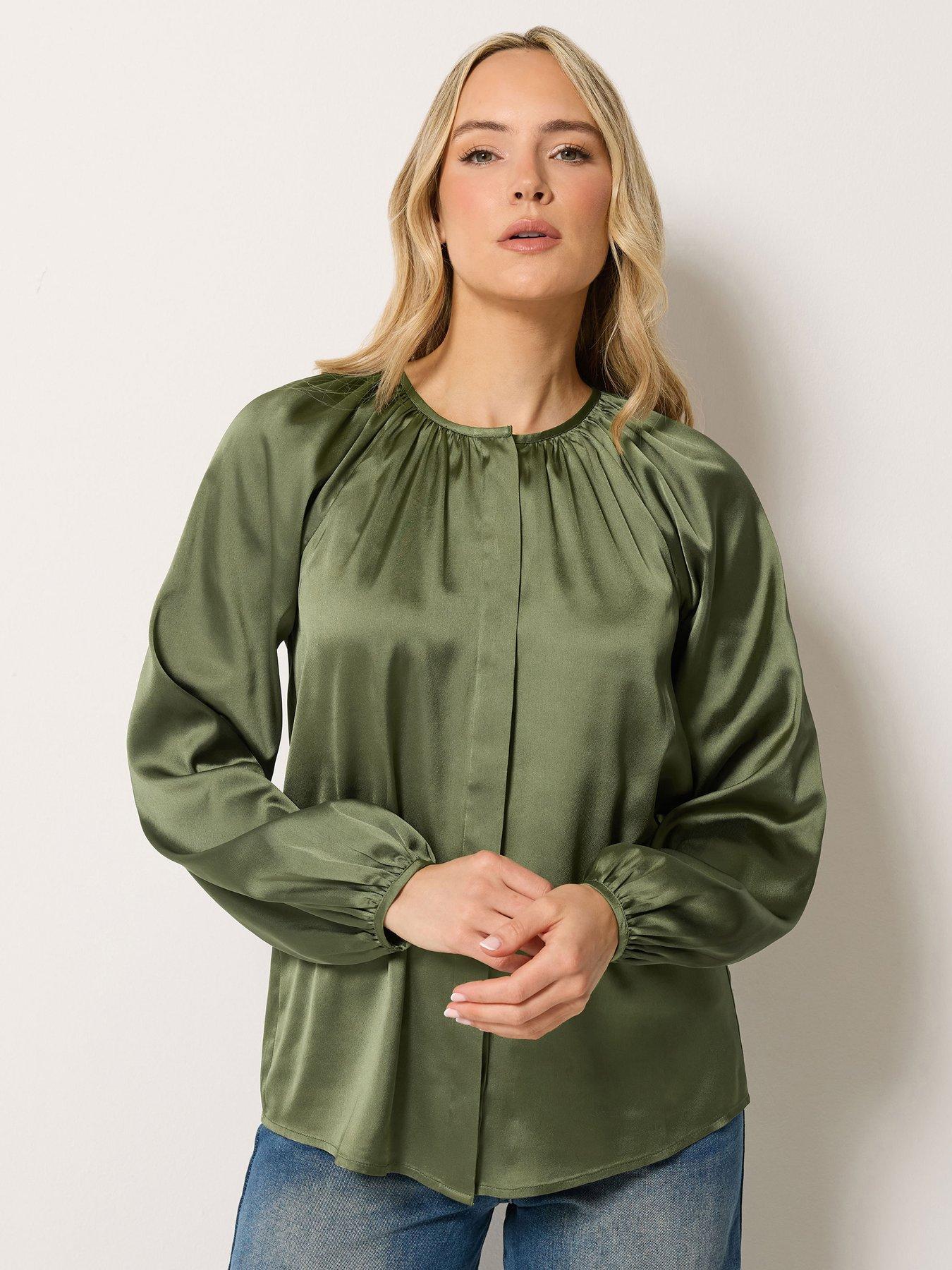 Yours Tall Satin Button Top - Green