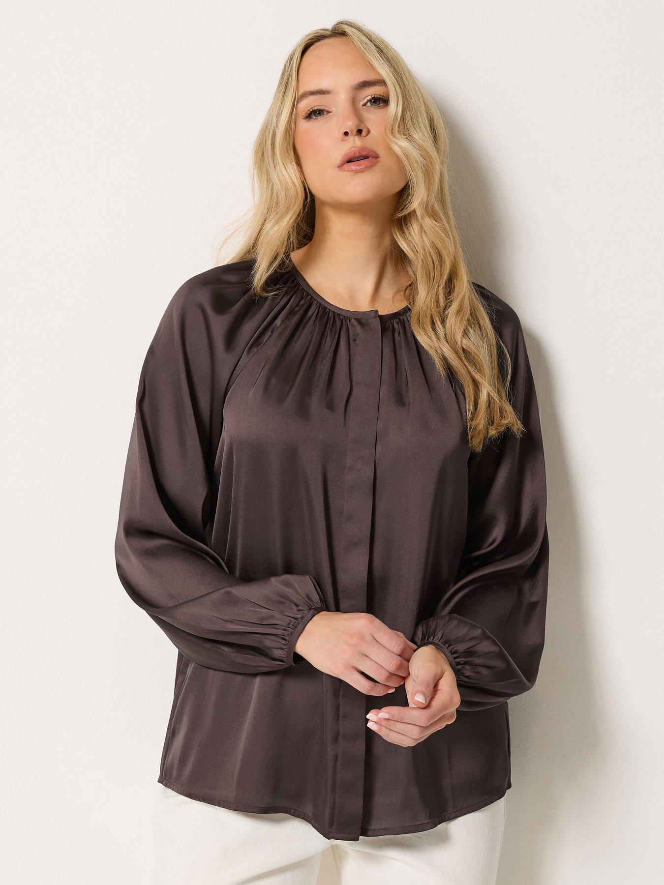 Yours Tall Satin Button Top - Brown