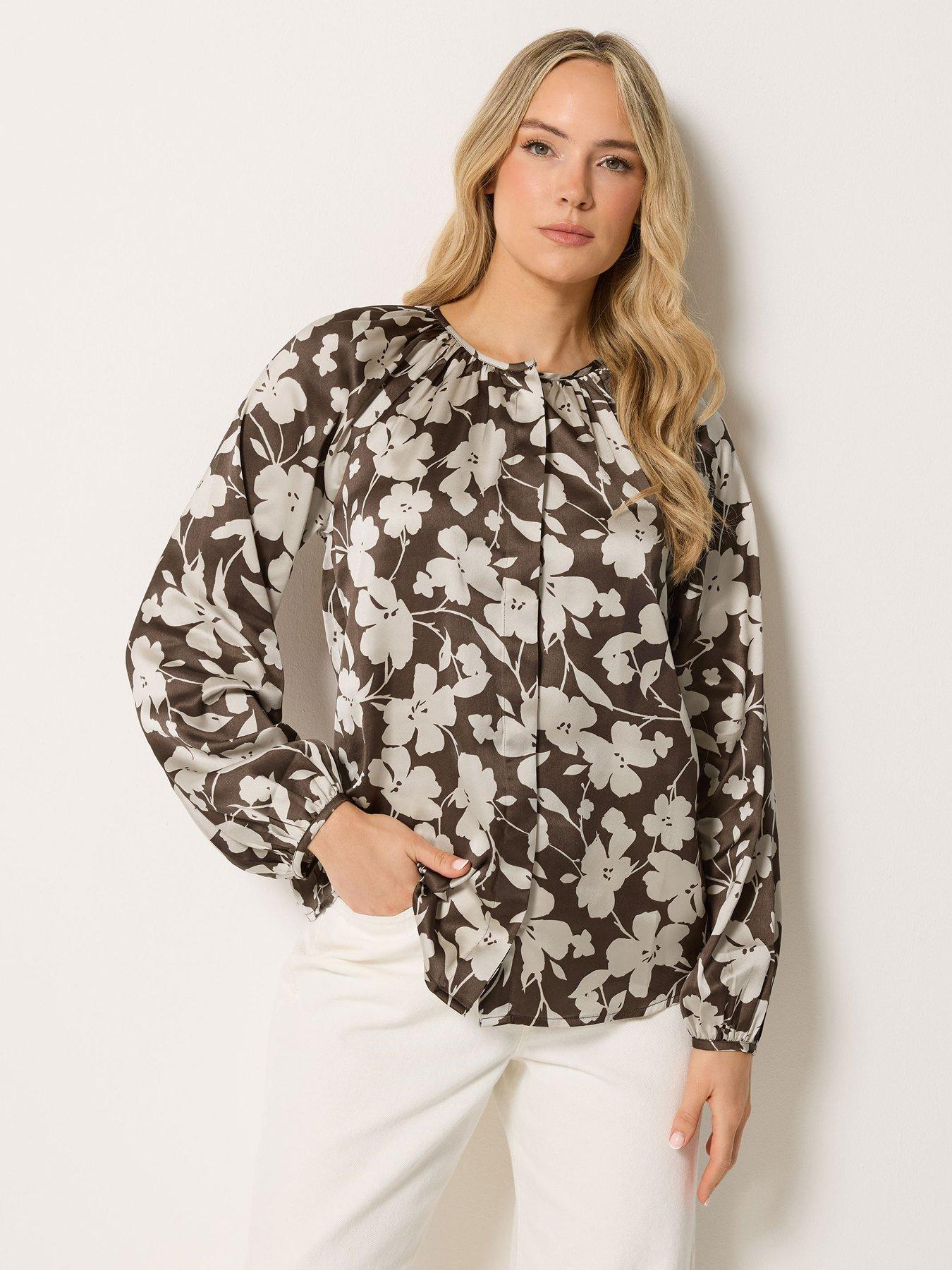 Long Tall Sally Tall Floral Satin Top - Brown