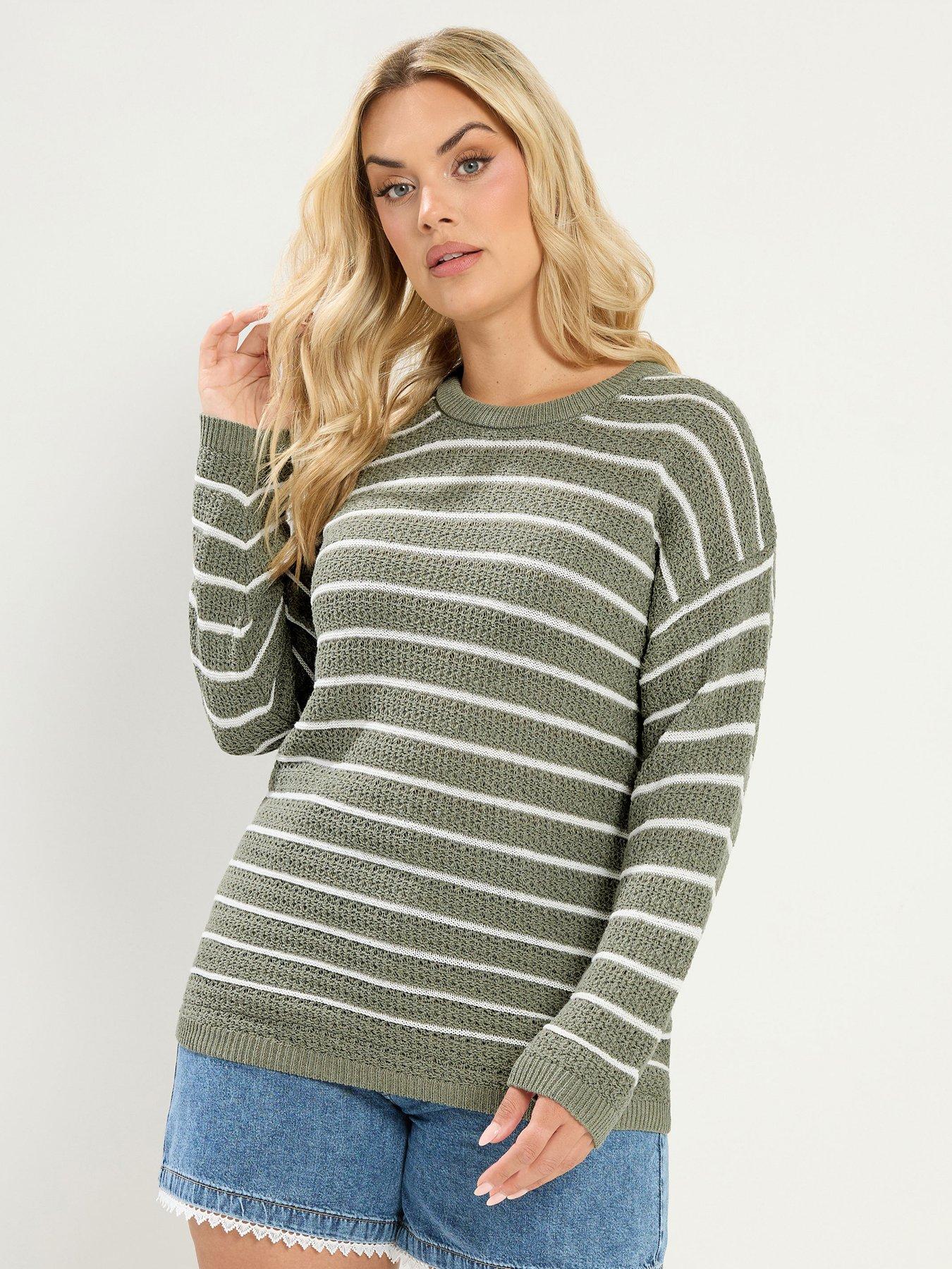 Image 1 of 4 of Yours Curve Stripe Jumper - Green