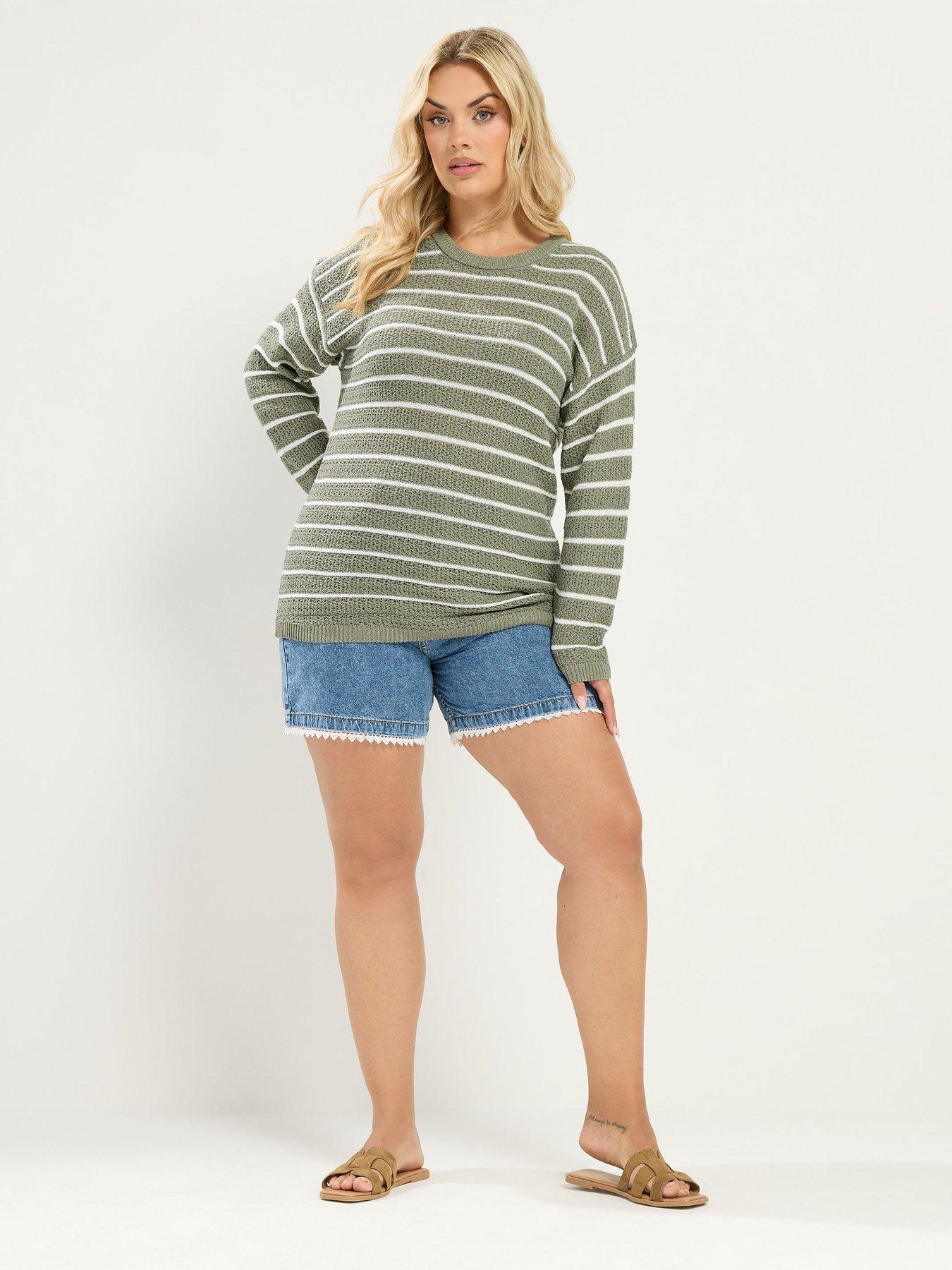 Image 3 of 4 of Yours Curve Stripe Jumper - Green