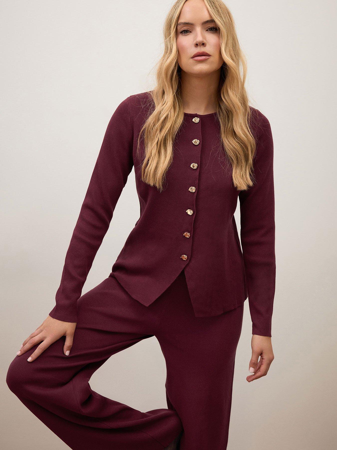 Long Tall Sally Tall Button Through Cardigan - Burgundy