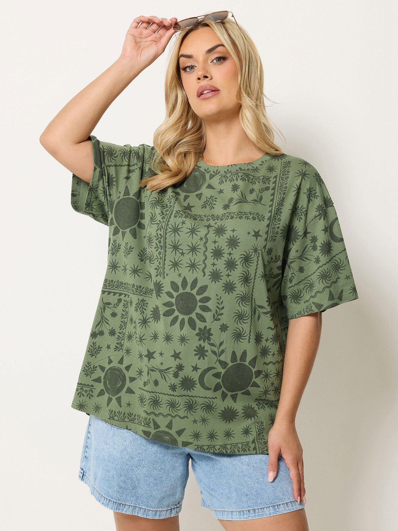 Image 1 of 4 of Yours Curve Oversized Tonal T-Shirt - Green