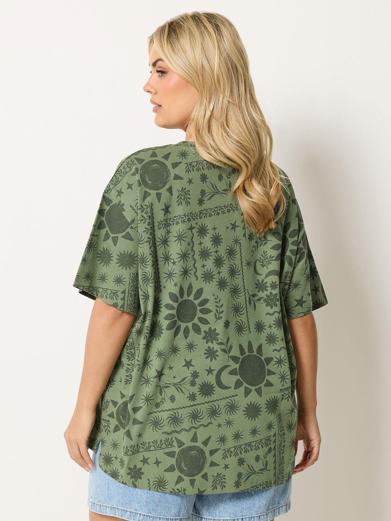 Image 2 of 4 of Yours Curve Oversized Tonal T-Shirt - Green