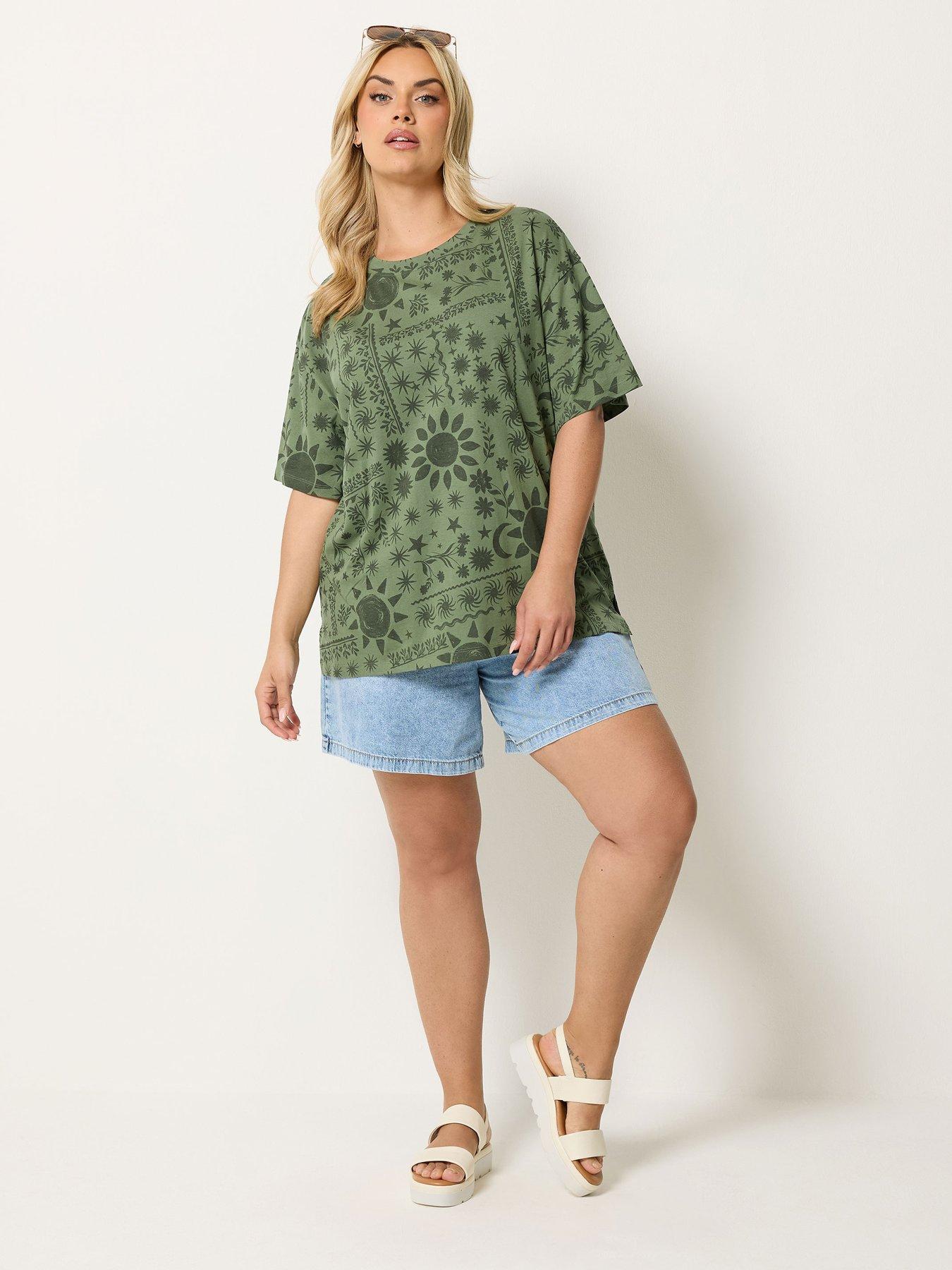 Image 3 of 4 of Yours Curve Oversized Tonal T-Shirt - Green