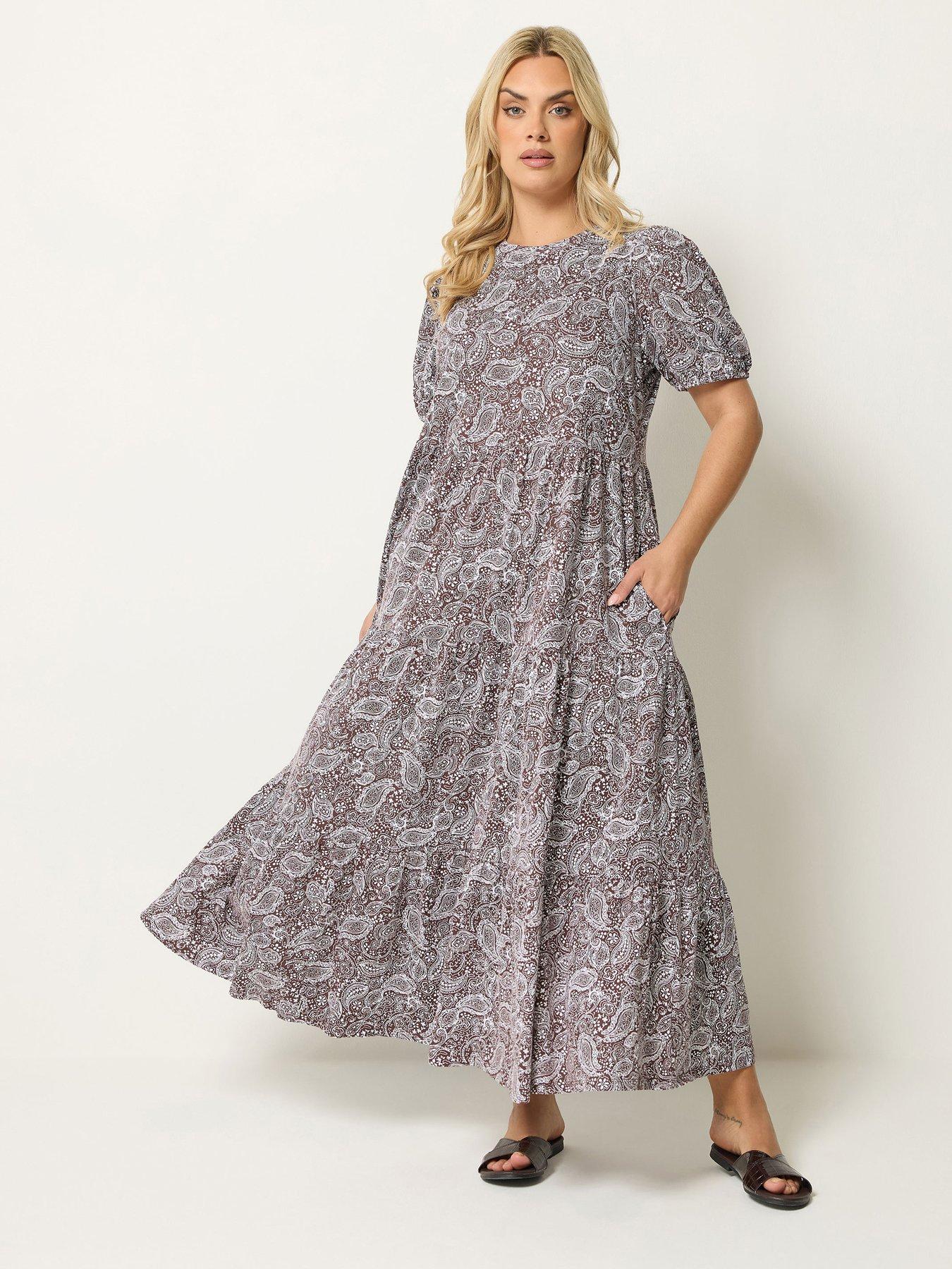 Yours Curve Tiered Paisley A Line Maxi Dress - Brown