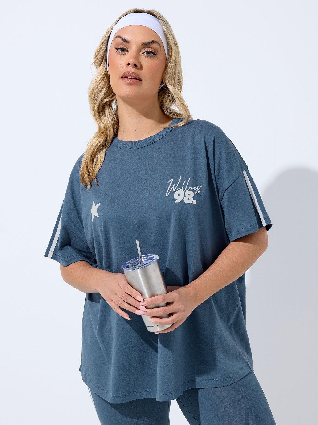 Image 1 of 4 of Yours Curve Wellness Studio Active T-Shirt - Blue
