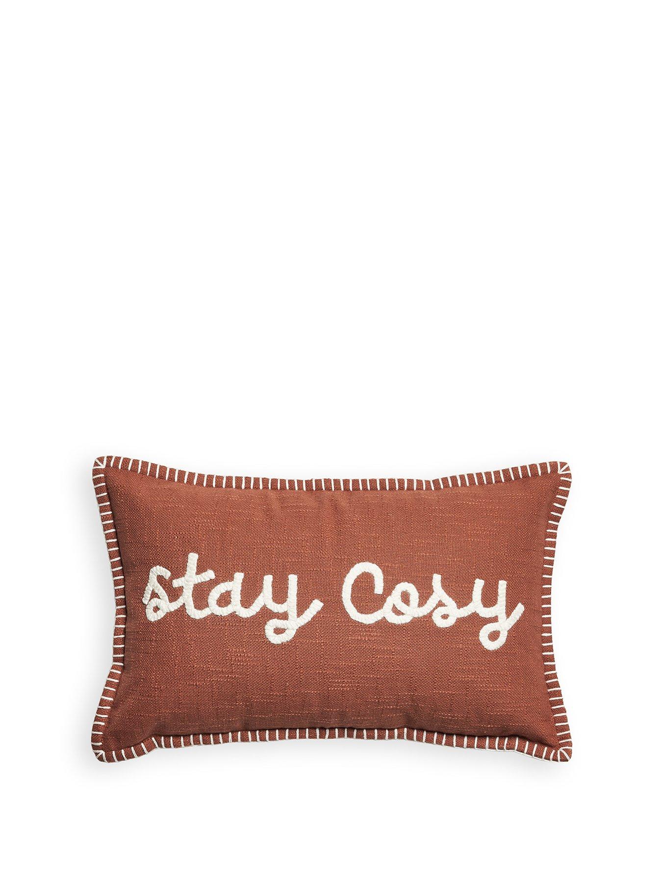 Image 2 of 6 of The Very Collection Stay Cosy Embroidered Bolster Cushion - Brown