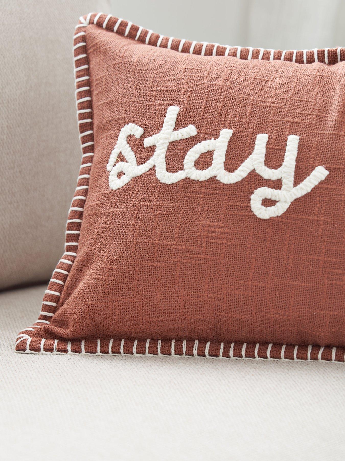 Image 3 of 6 of The Very Collection Stay Cosy Embroidered Bolster Cushion - Brown