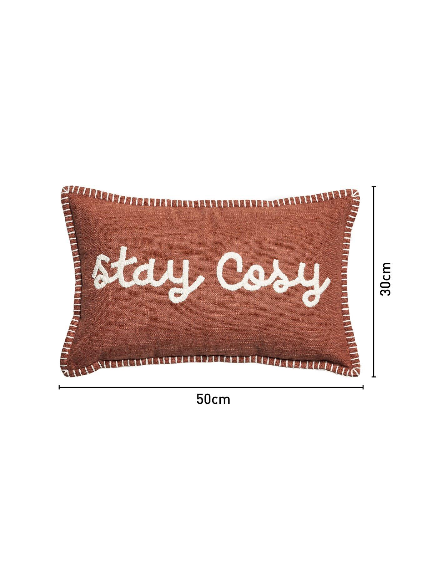 Image 6 of 6 of The Very Collection Stay Cosy Embroidered Bolster Cushion - Brown