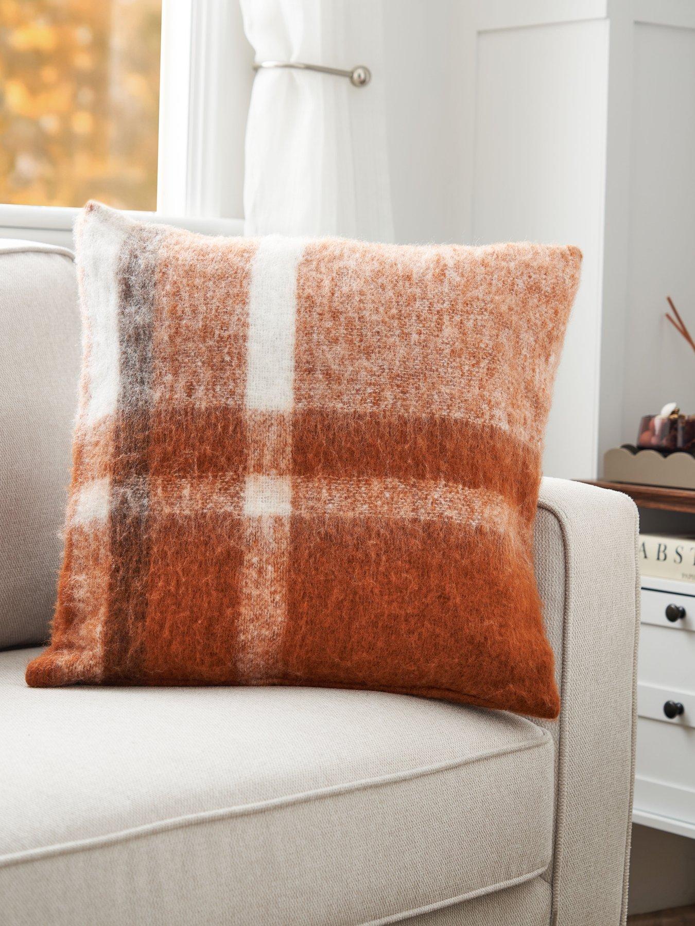 Image 1 of 6 of The Very Collection Large Check Faux Mohair Cushion
