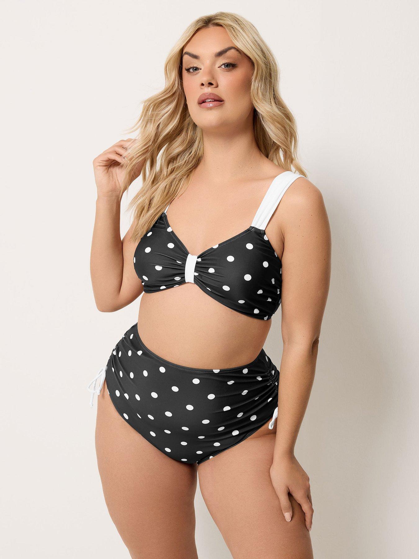 Yours Curve Polka Dot Contrast Strap Bikini - Black