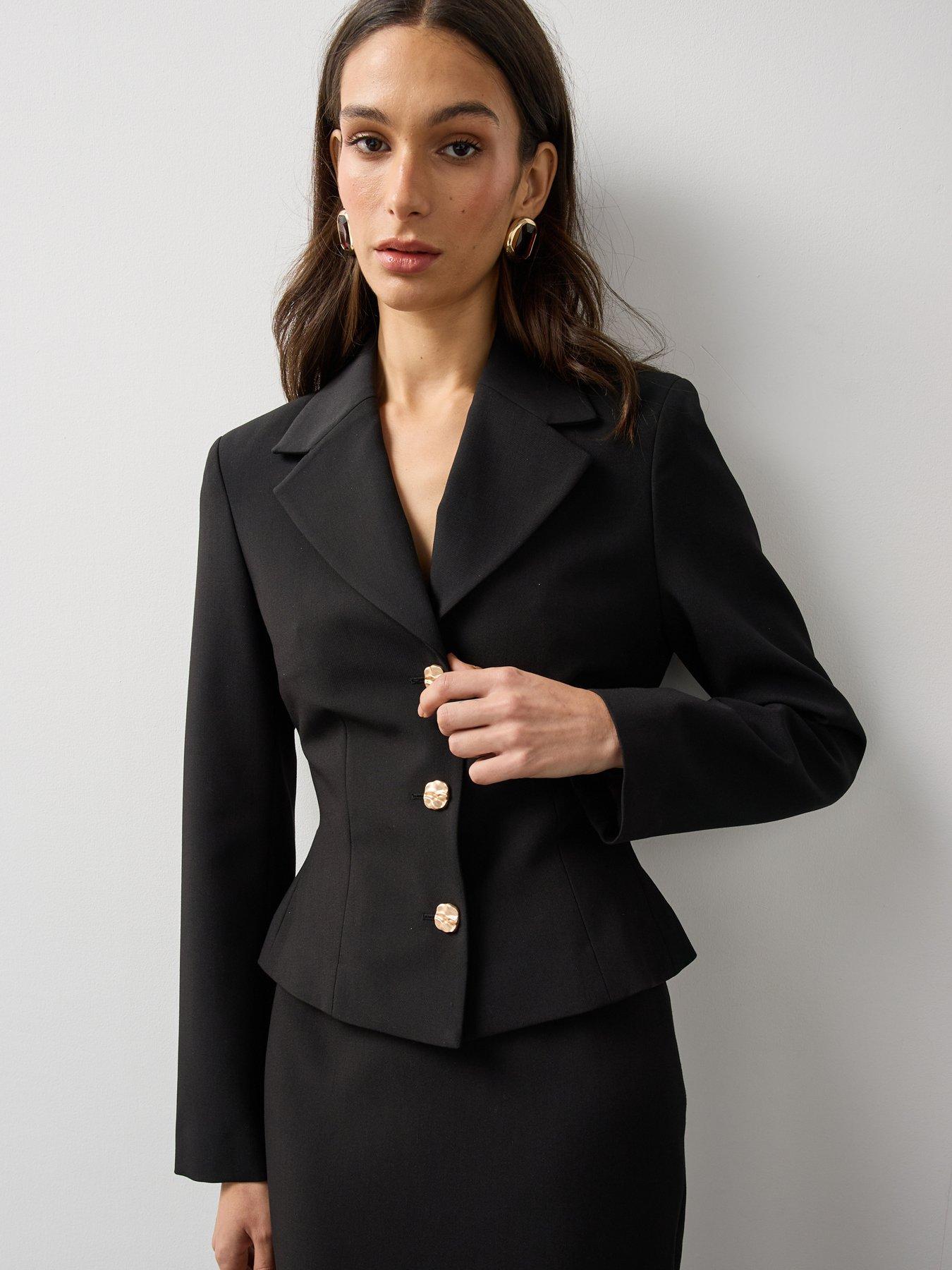 Image 4 of 7 of Michelle Keegan Womens Sculpted Single Breasted Co Ord&nbsp;Blazer - Black