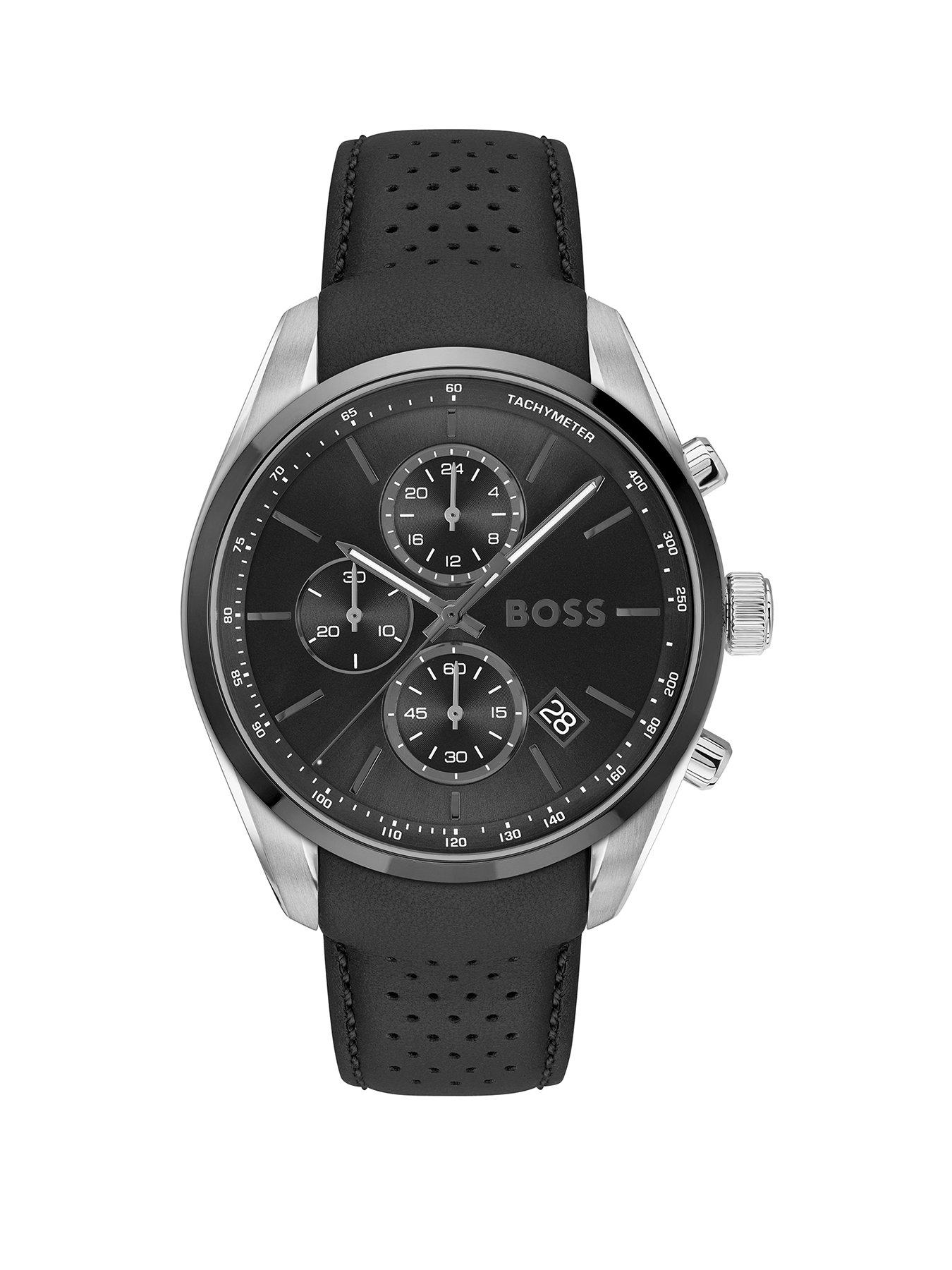 BOSS Chronograph Quartz Watch with Calendar for Men Grand Prix 44 Collection with Black Leather Strap - 1514224 - Image 2