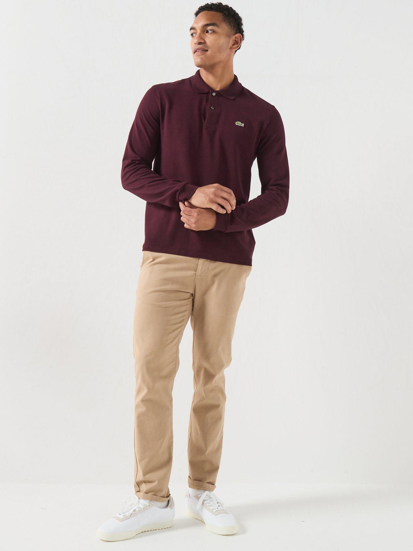 Image 3 of 4 of Lacoste L.12.12 Pique Long Sleeve Polo Shirt - Dark Red