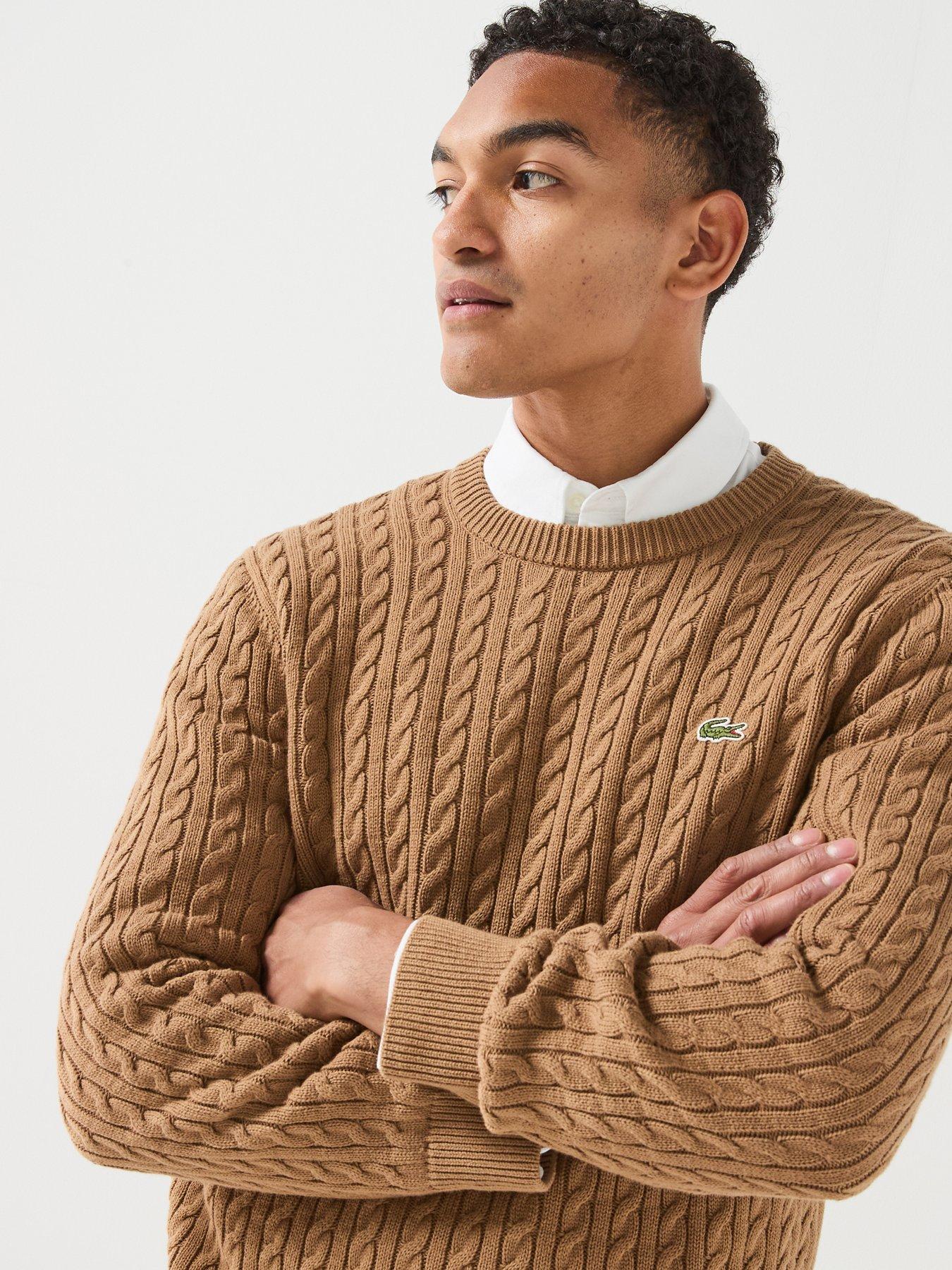 Image 6 of 6 of Lacoste Cotton Blend Cable Crew Neck Knitted Jumper - Light Brown