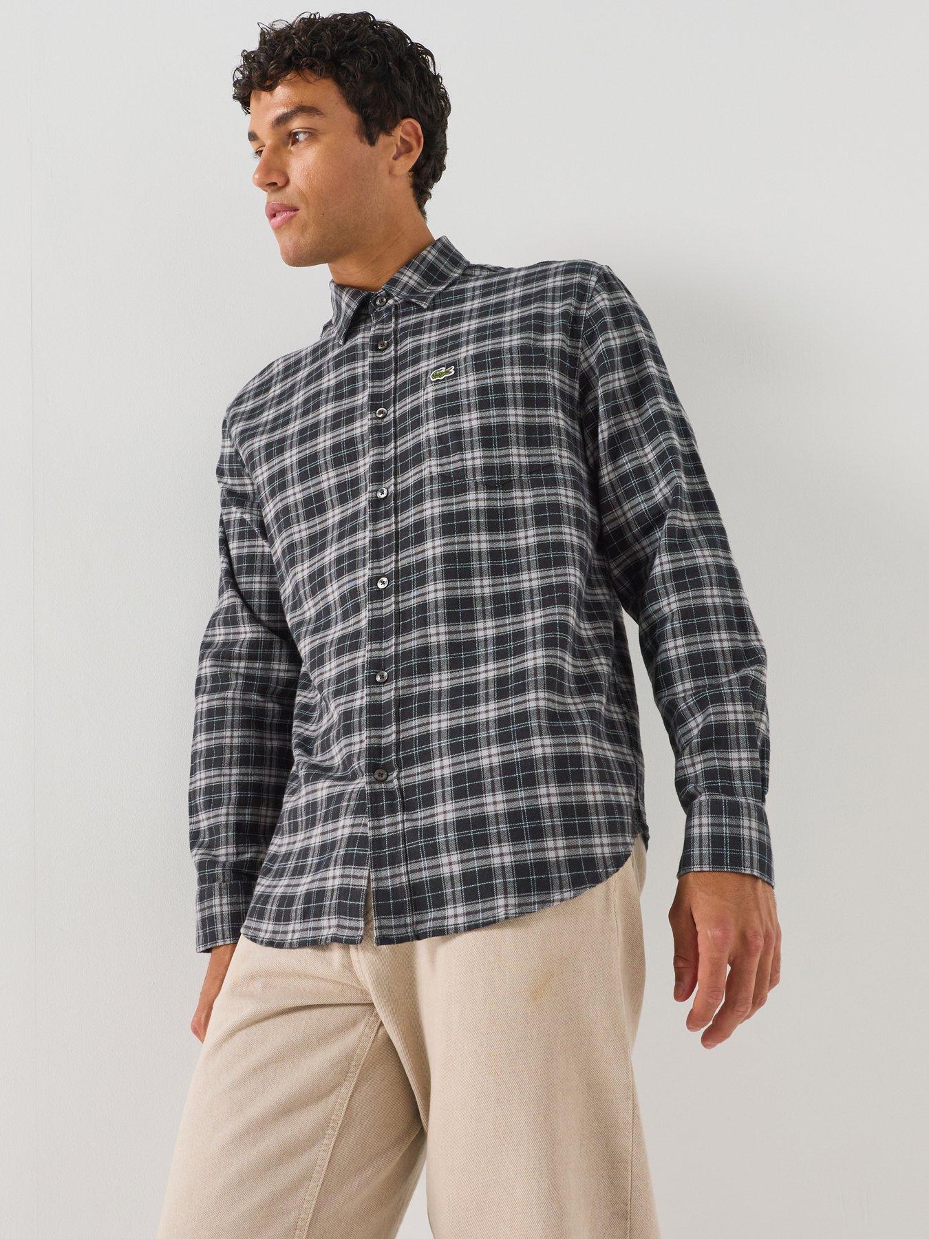 Image 1 of 6 of Lacoste Large Check Flannel Shirt - Grey