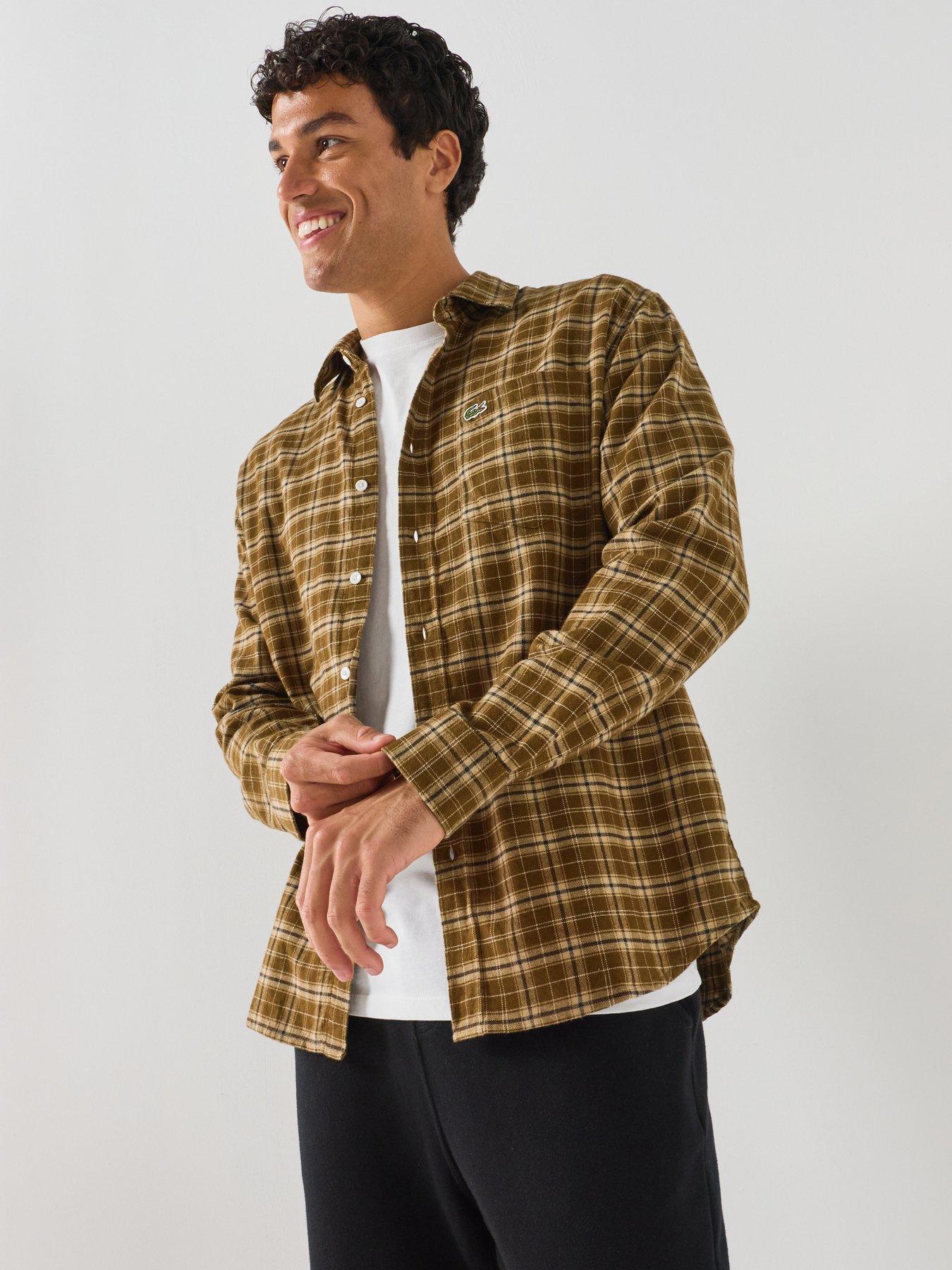Image 1 of 5 of Lacoste Large Check Flannel Shirt - Brown