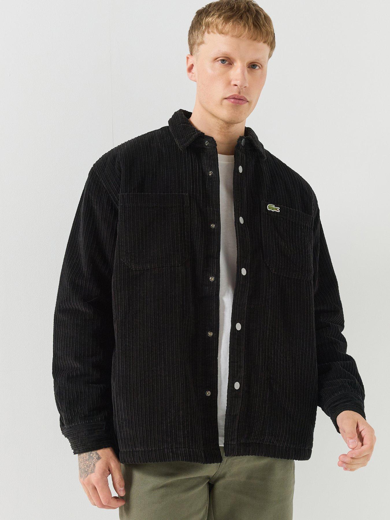 Image 1 of 6 of Lacoste Quilted Corduroy Snap-Button Overshirt - Black