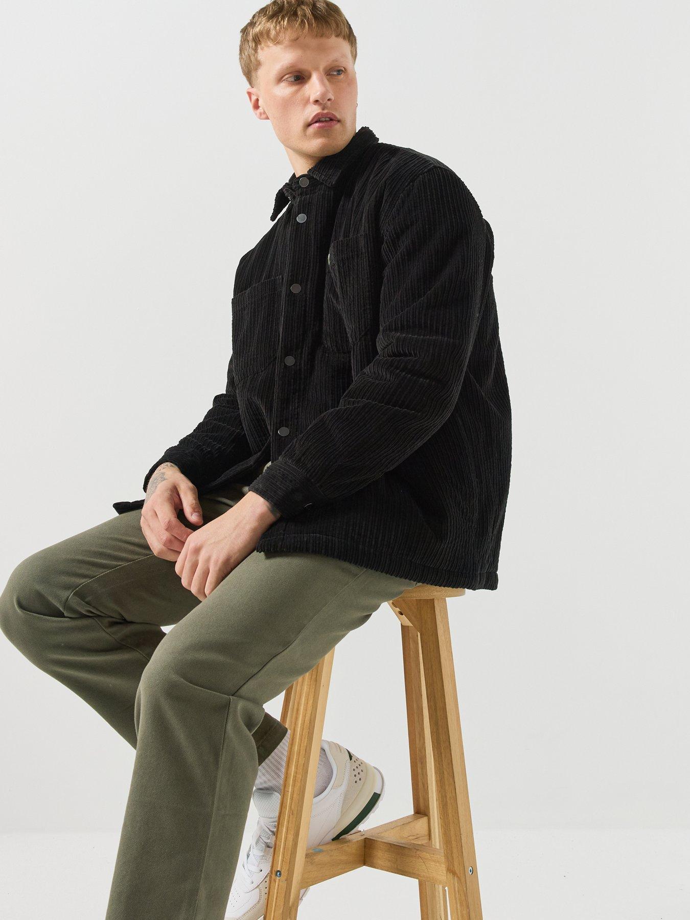 Image 4 of 6 of Lacoste Quilted Corduroy Snap-Button Overshirt - Black