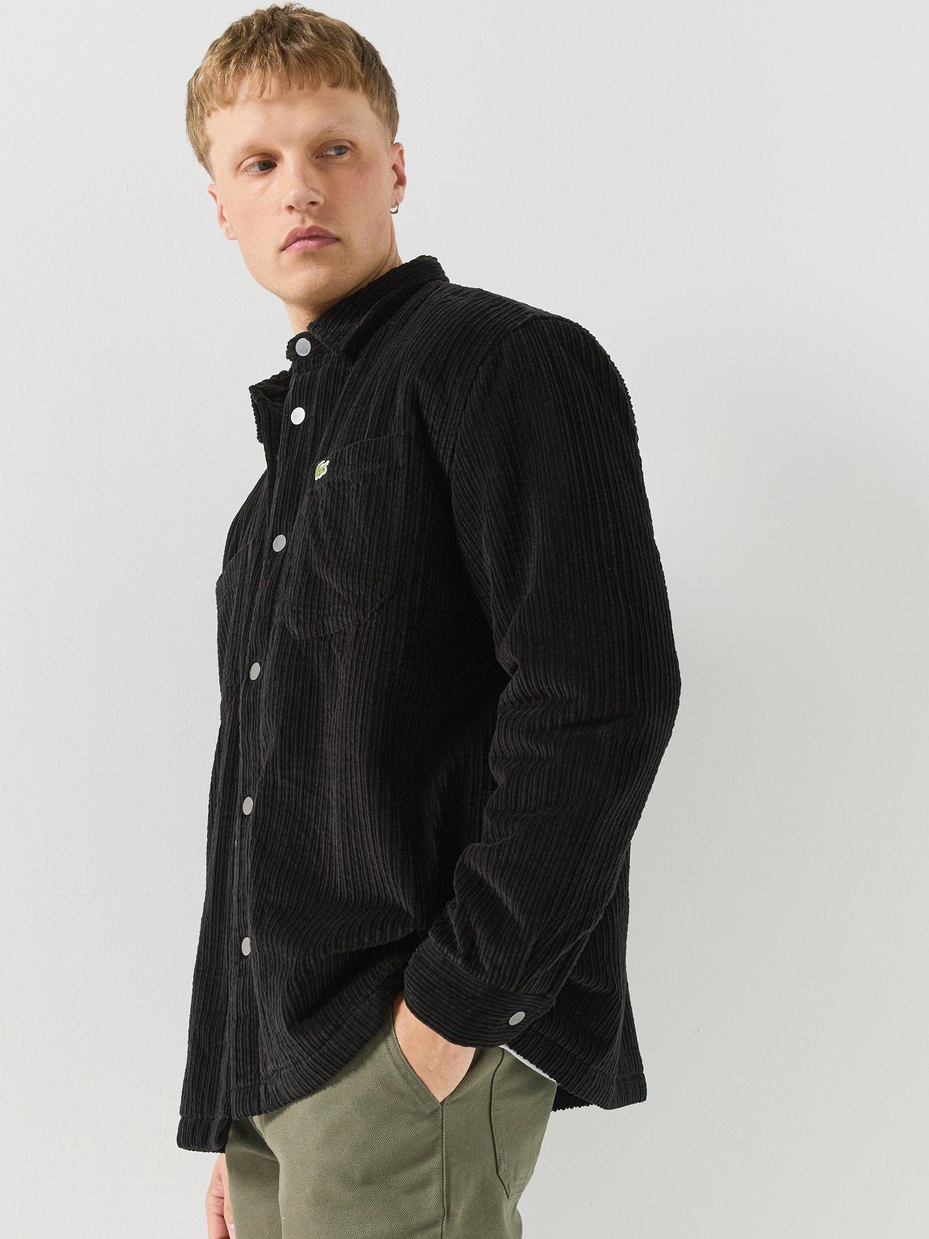 Image 5 of 6 of Lacoste Quilted Corduroy Snap-Button Overshirt - Black