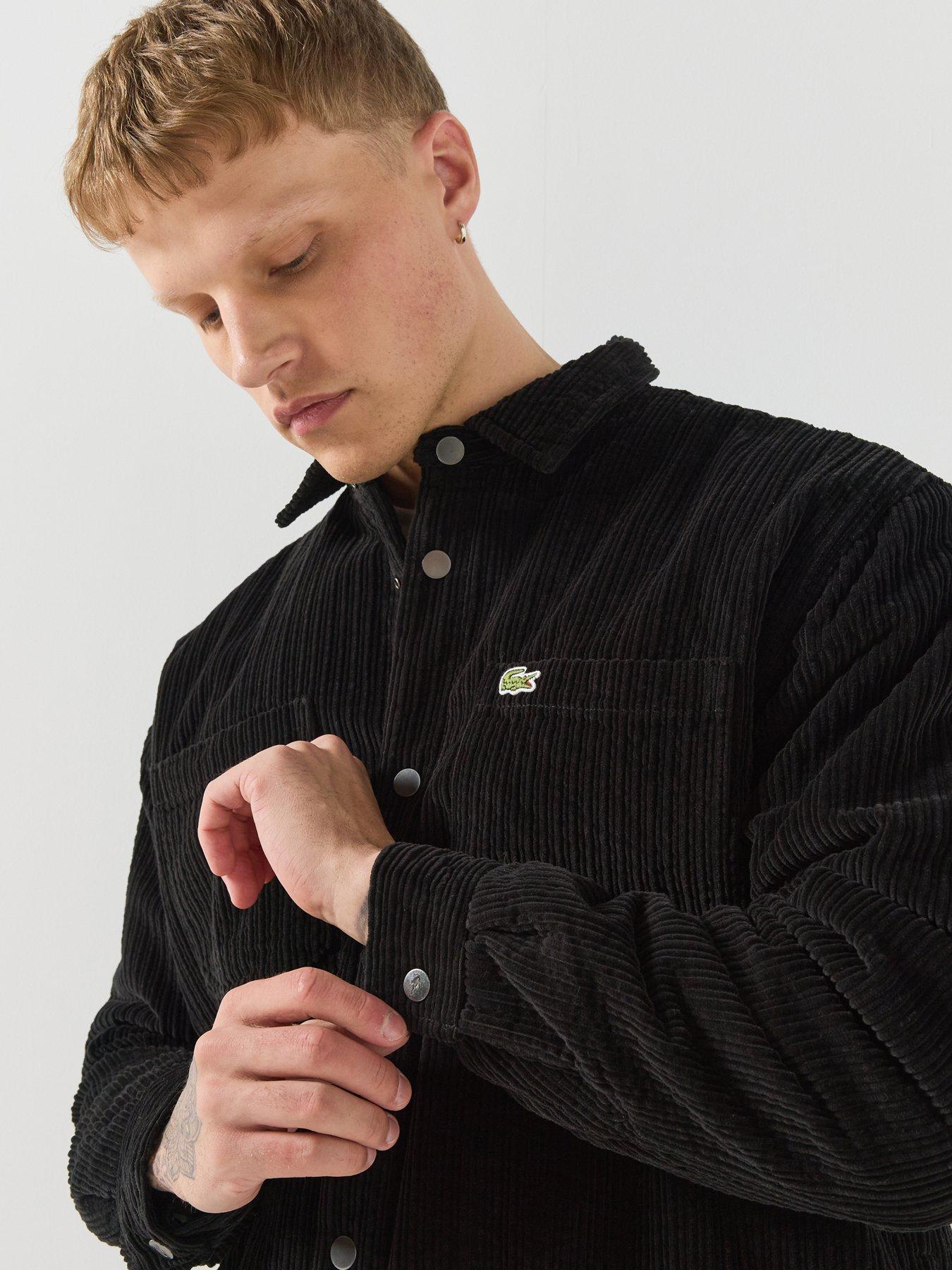 Image 6 of 6 of Lacoste Quilted Corduroy Snap-Button Overshirt - Black