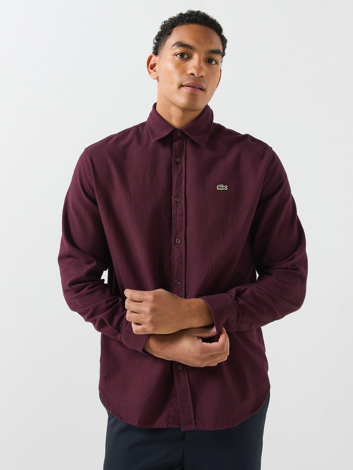 Image 1 of 6 of Lacoste Cotton Flannel Shirt - Dark Red