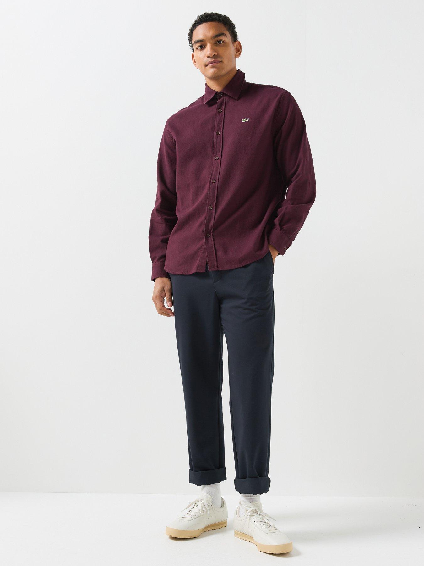 Image 3 of 6 of Lacoste Cotton Flannel Shirt - Dark Red
