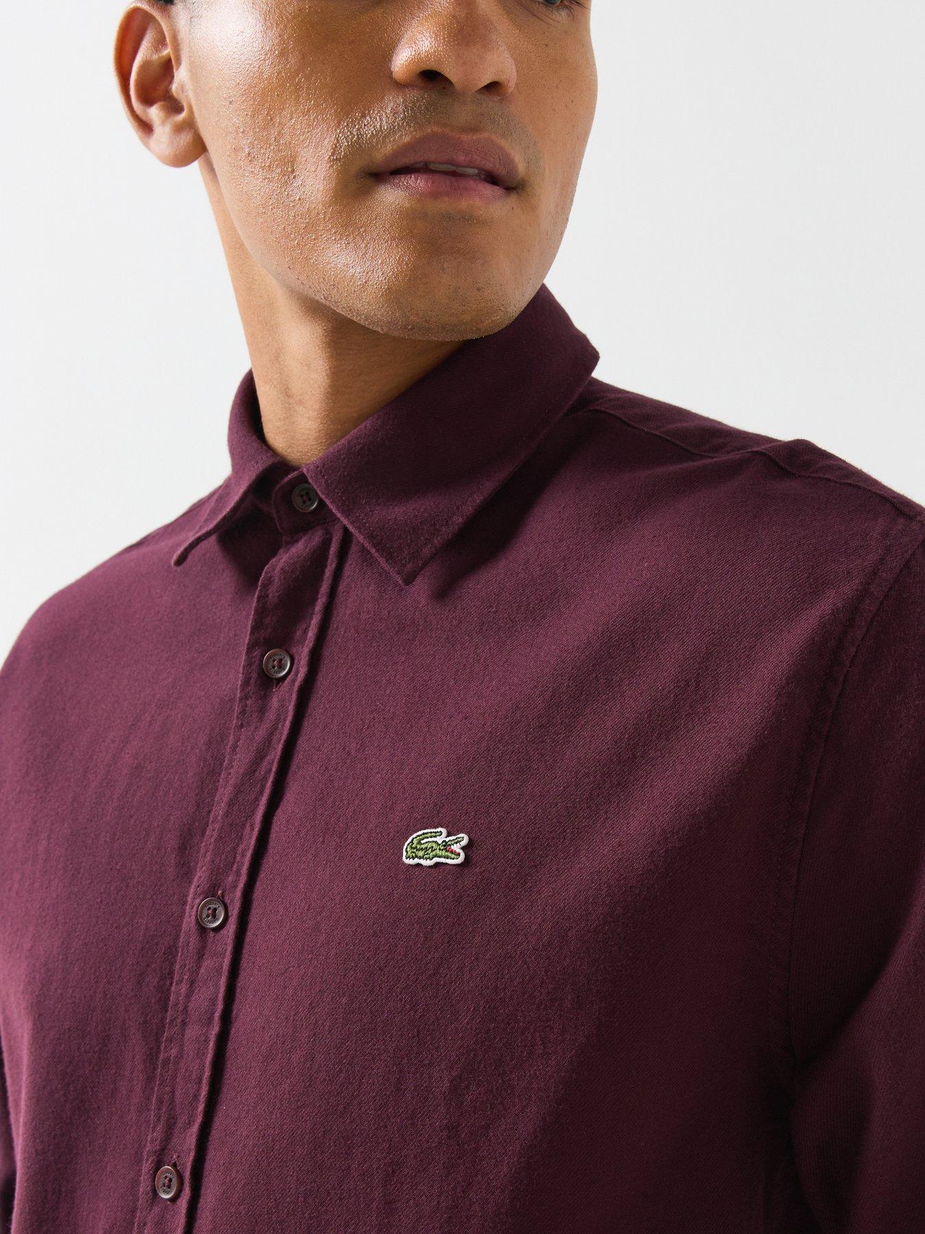 Image 4 of 6 of Lacoste Cotton Flannel Shirt - Dark Red