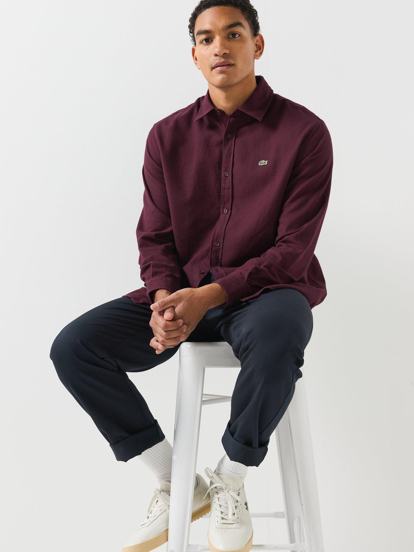 Image 5 of 6 of Lacoste Cotton Flannel Shirt - Dark Red