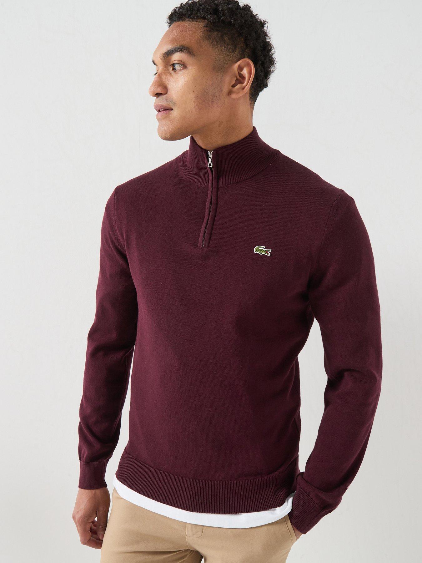 Image 1 of 5 of Lacoste 1/4 Zip Regular Fit Knitted Jumper - Dark Red